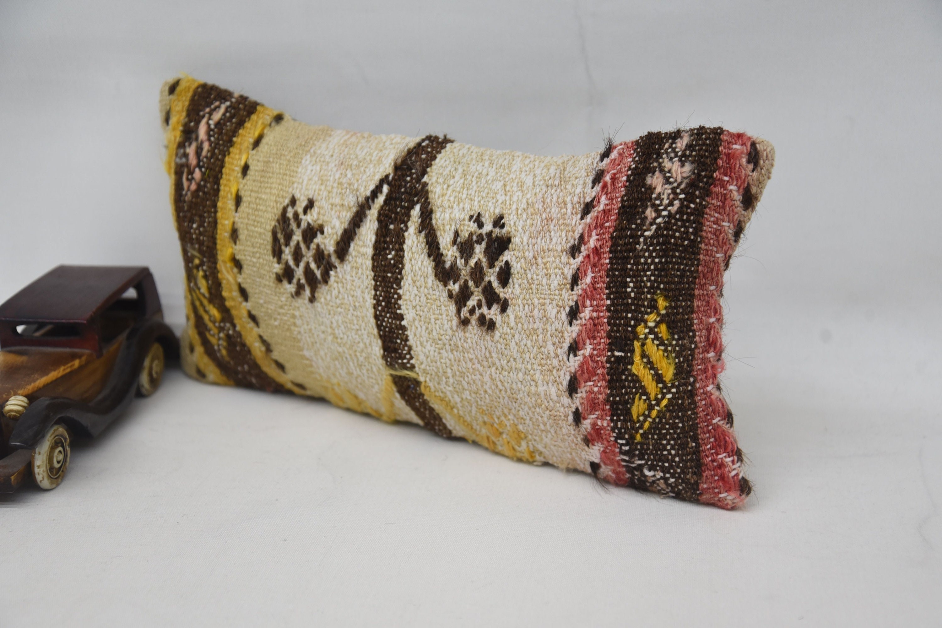 Kilim Cushion Sham, Southwestern Cushion, Home Decor Pillow, Kilim Rug Pillow Cover, 8"x16" Yellow Pillow Case, Boho Pillow