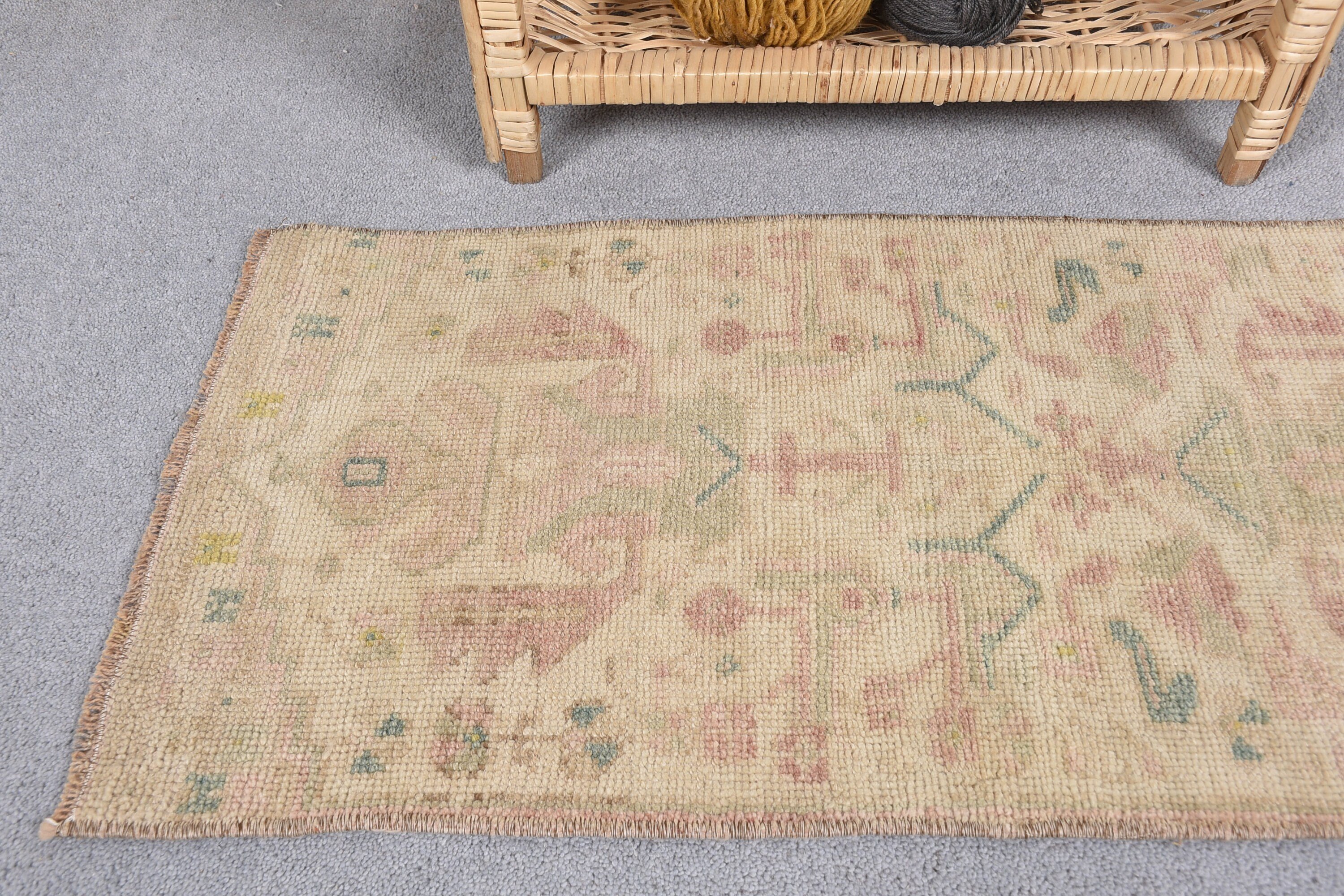 Rugs for Nursery, Oushak Rugs, Nursery Rug, Vintage Rug, 1.3x2.7 ft Small Rugs, Turkish Rugs, Beige Floor Rug, Antique Rugs, Bathroom Rug