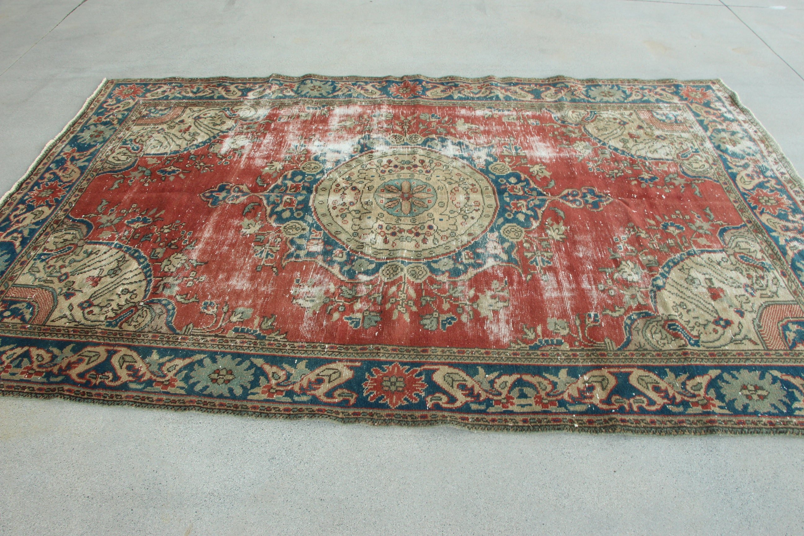 Lüks Halı, Geometrik Halılar, Türk Halısı, Yatak Odası Halısı, Harika Halılar, Vintage Halı, Kırmızı Ev Dekor Halısı, 6.2x9.5 ft Büyük Halı, Salon Halıları