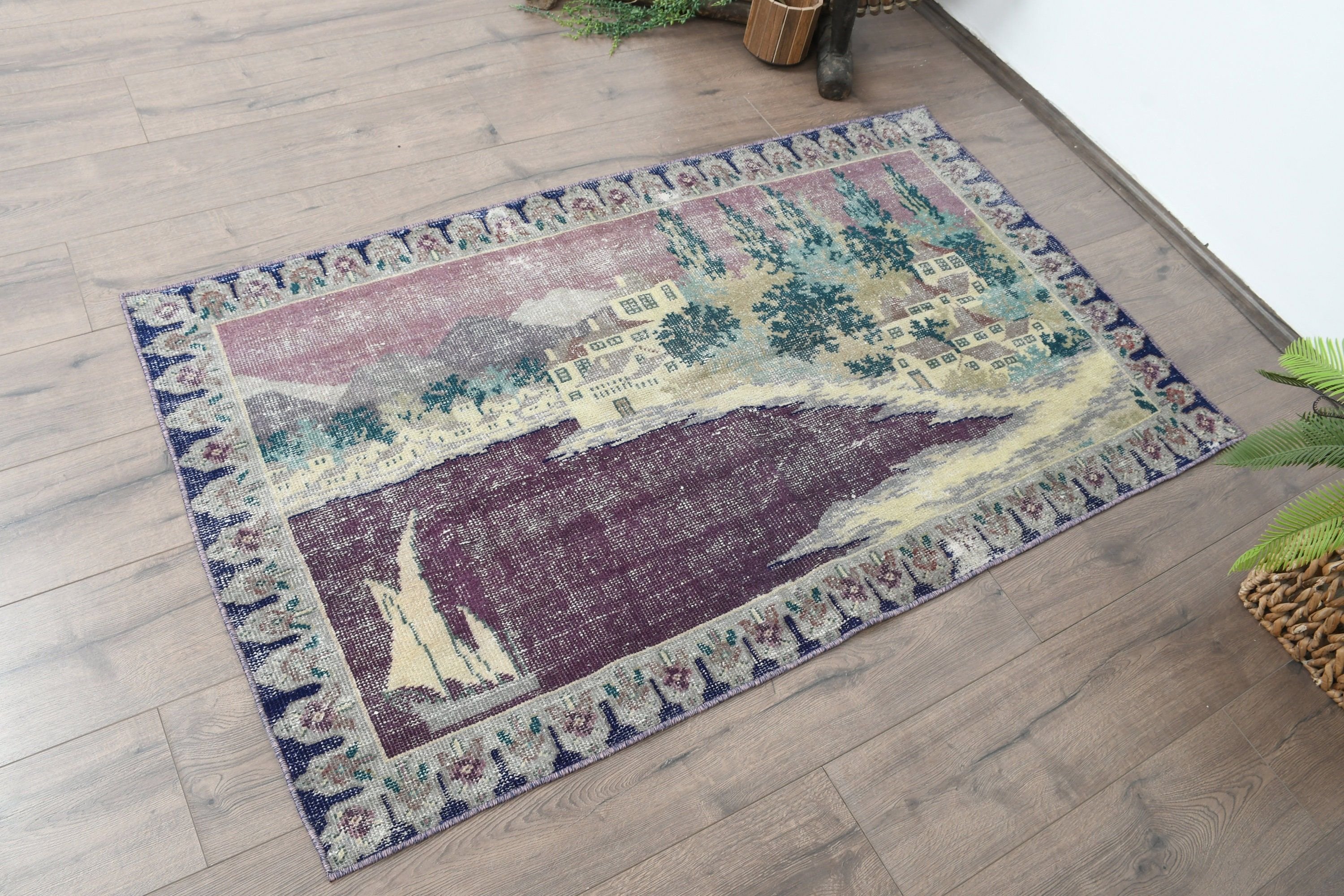 Wool Rugs, Wall Hanging Rug, Nursery Rug, Vintage Rugs, 2.9x4.9 ft Small Rugs, Purple Home Decor Rug, Cool Rug, Hand Woven Rug, Turkish Rug