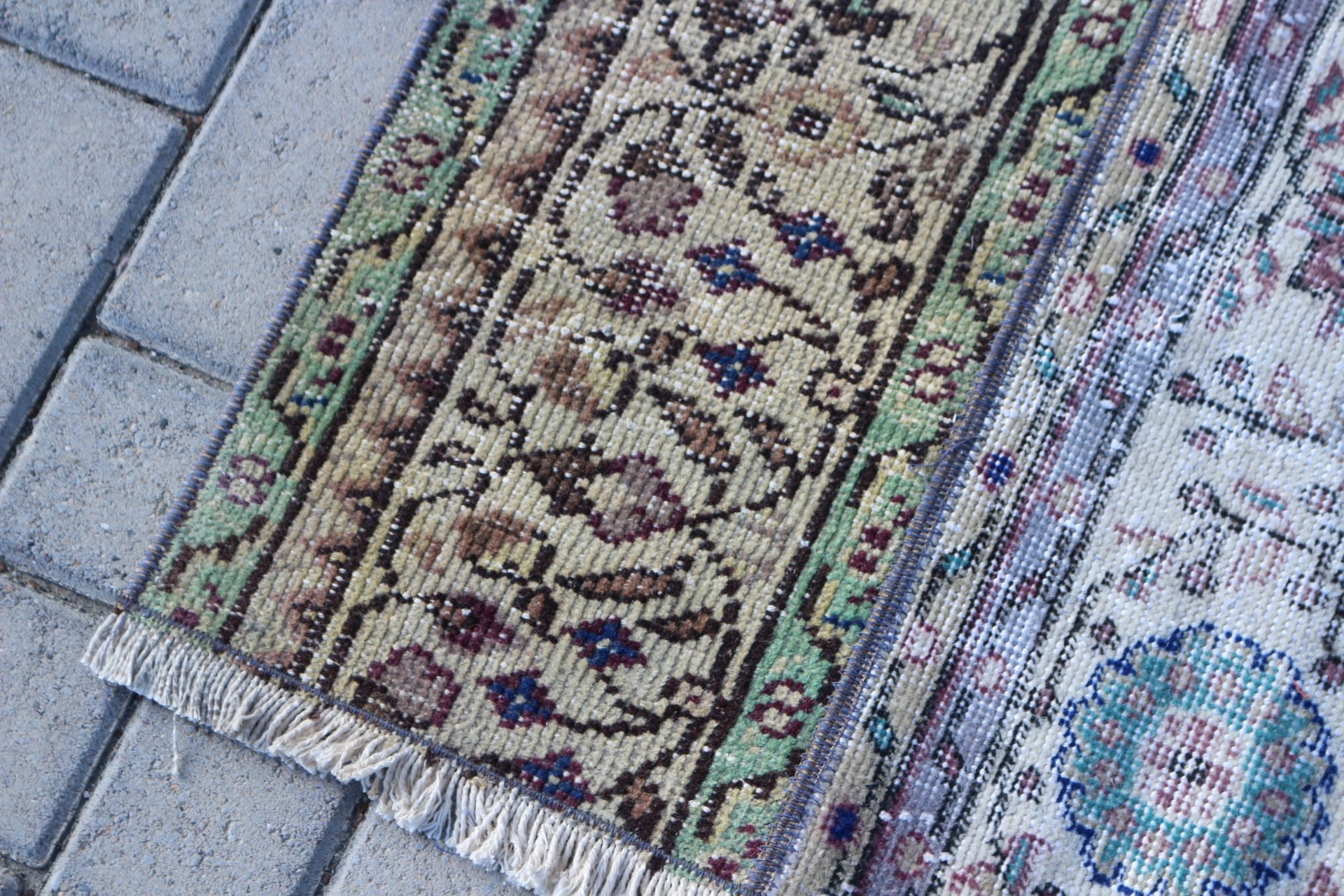 Kitchen Rug, Vintage Rug, 2.7x2.8 ft Small Rug, Green Moroccan Rugs, Oriental Rug, Rugs for Wall Hanging, Turkish Rug, Bathroom Rug