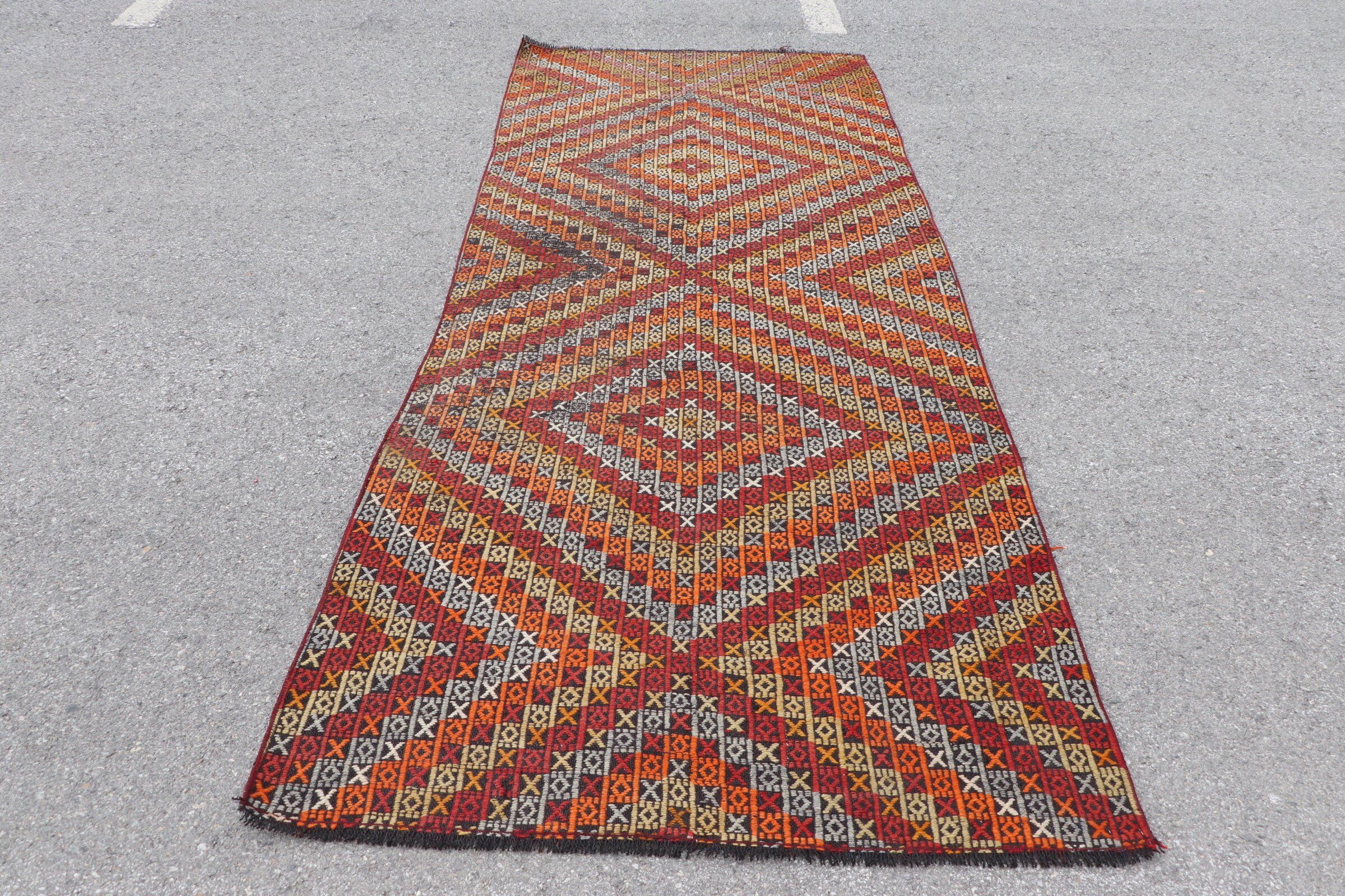 Custom Rug, Kitchen Rug, Vintage Rug, Red Wool Rug, Turkish Rug, Kilim, Home Decor Rug, Corridor Rugs, 4.1x10.6 ft Runner Rugs, Stair Rugs