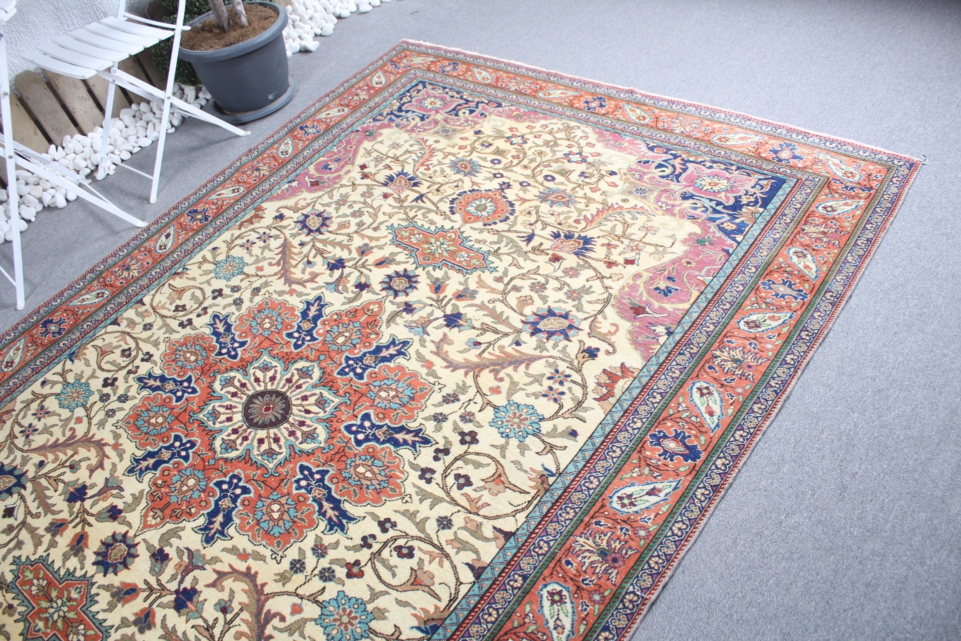 Salon Halıları, Türk Halıları, Vintage Halı, Oturma Odası Halısı, Yatak Odası Halısı, Salon Halıları, 6.2x9.8 ft Büyük Halı, Bej Ev Dekor Halısı, Yer Halısı