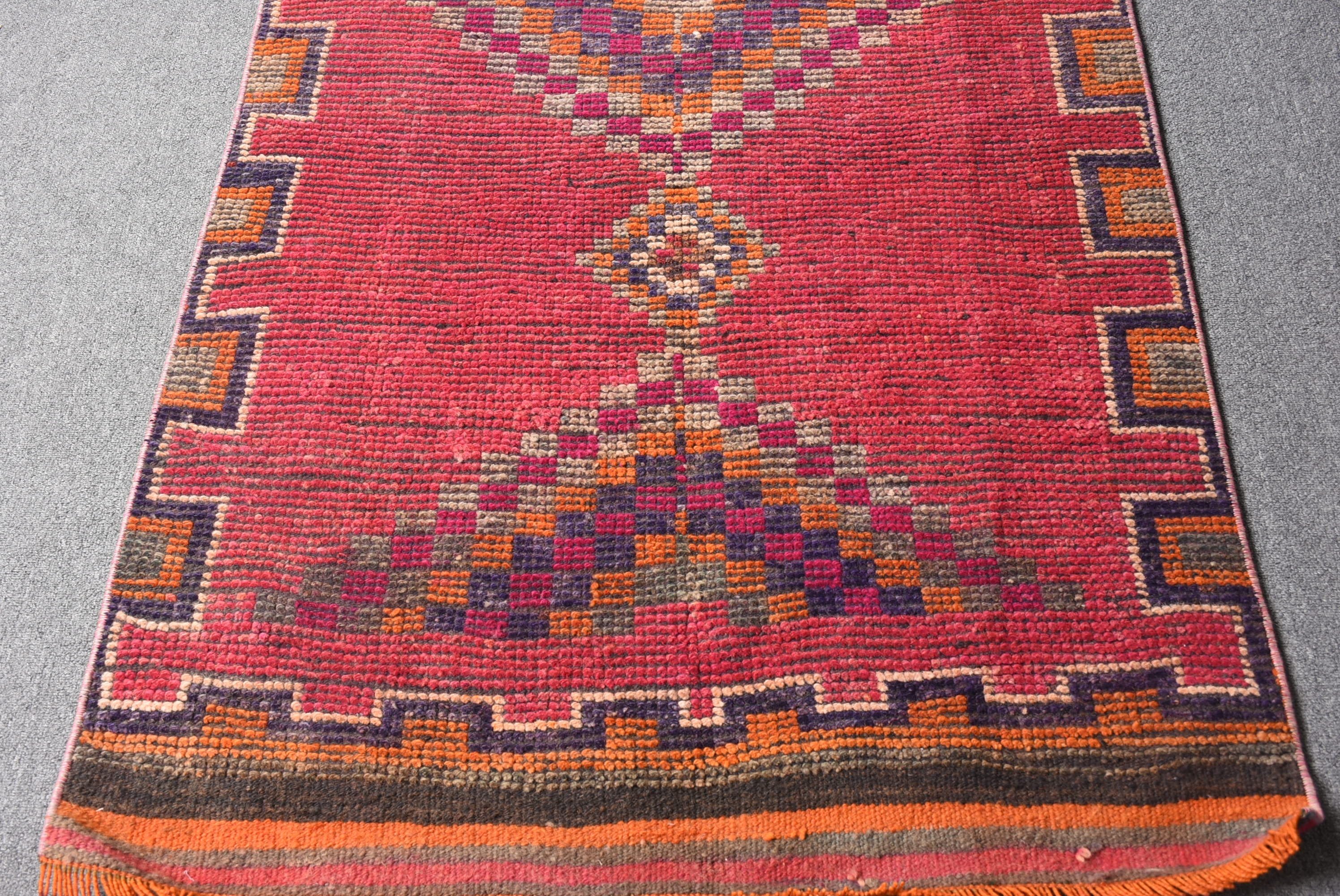 Red Oriental Rug, 3.1x10.5 ft Runner Rugs, Rugs for Stair, Stair Rug, Turkish Rug, Vintage Rugs, Cool Rug, Hallway Rugs