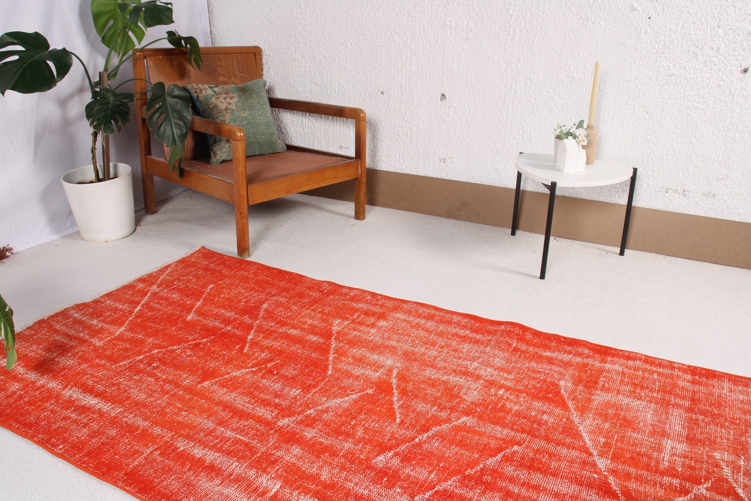 Decorative Rug, Turkish Rugs, 3.5x6.5 ft Accent Rugs, Modern Rugs, Floor Rugs, Vintage Rug, Boho Accent Rugs, Orange Anatolian Rug