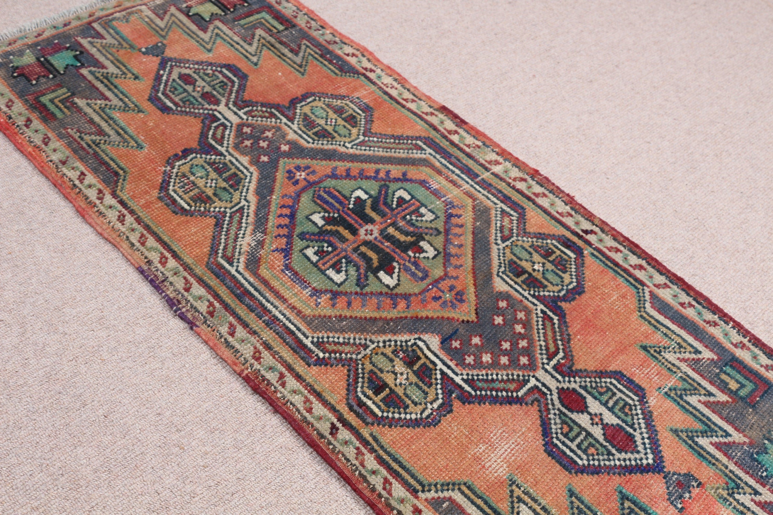 Vintage Rugs, Orange Wool Rugs, 1.7x3.9 ft Small Rug, Door Mat Rugs, Rugs for Kitchen, Cool Rug, Turkish Rug, Entry Rug