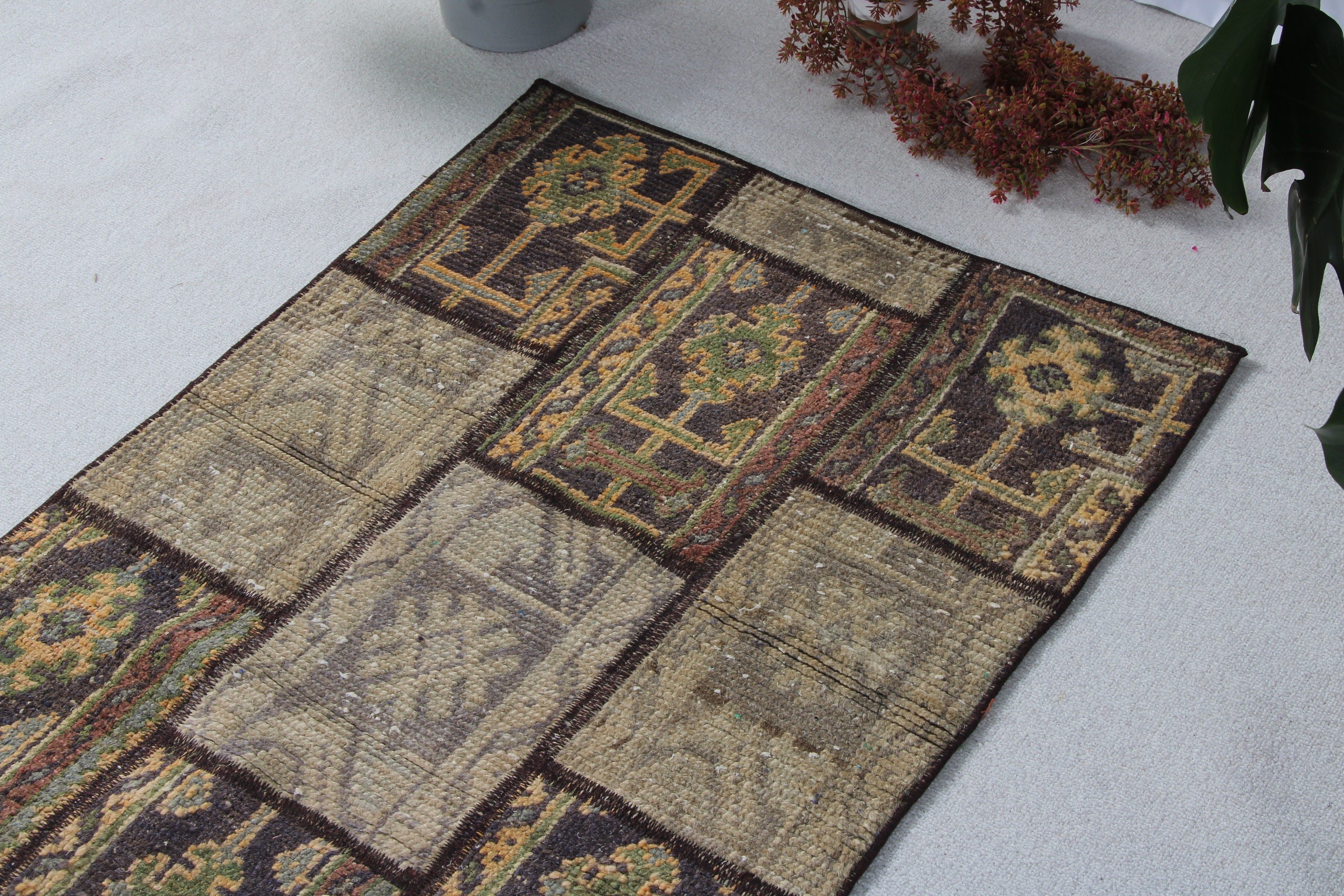 Floor Rug, Green  2.4x10 ft Runner Rugs, Turkish Rugs, Boho Rug, Vintage Rugs, Tribal Rugs, Long Runner Rugs, Kitchen Rug