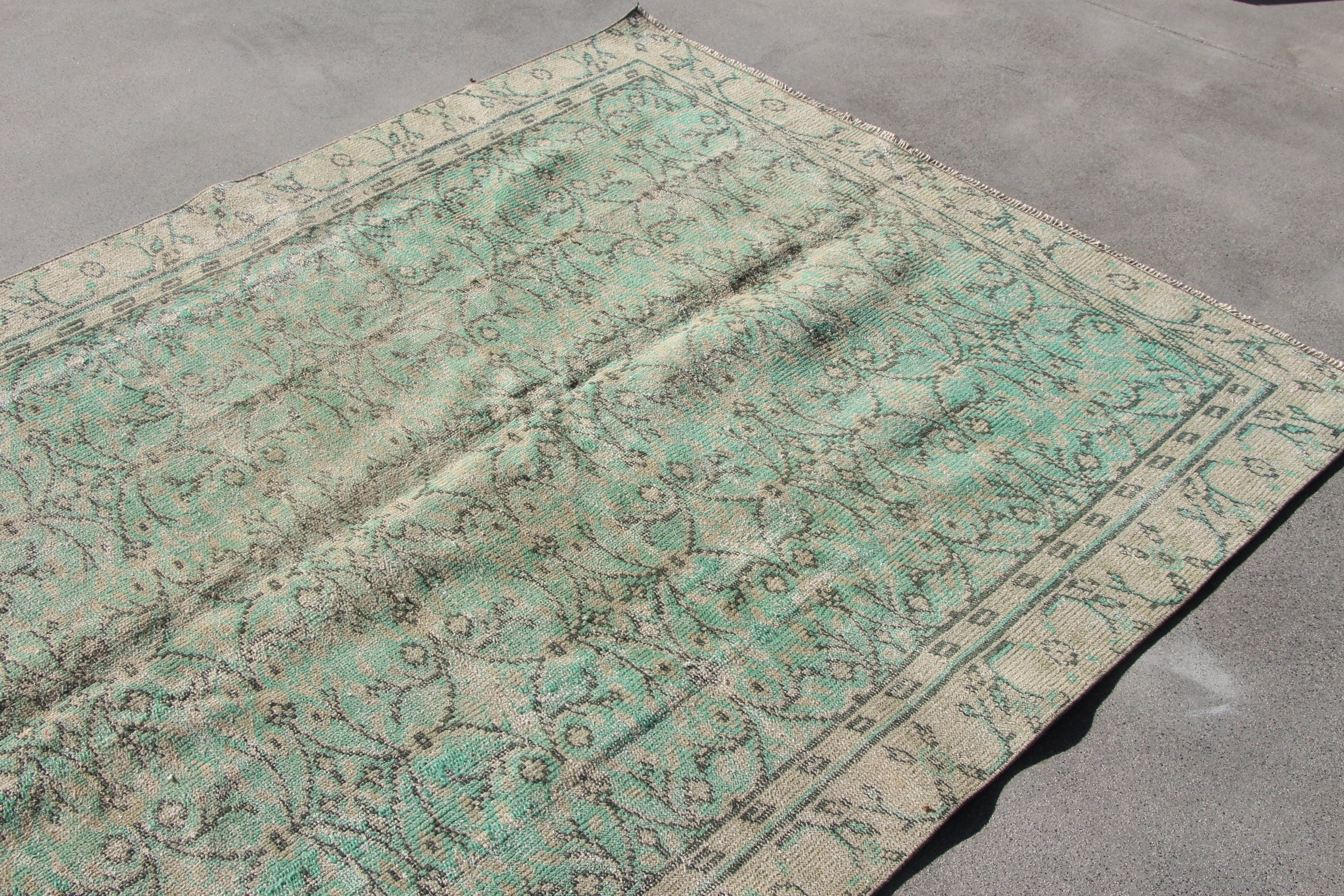 Salon Rug, Office Rug, Geometric Rugs, Vintage Rugs, Large Boho Rugs, Green Anatolian Rugs, Turkish Rug, 5.1x8.7 ft Large Rug, Antique Rugs