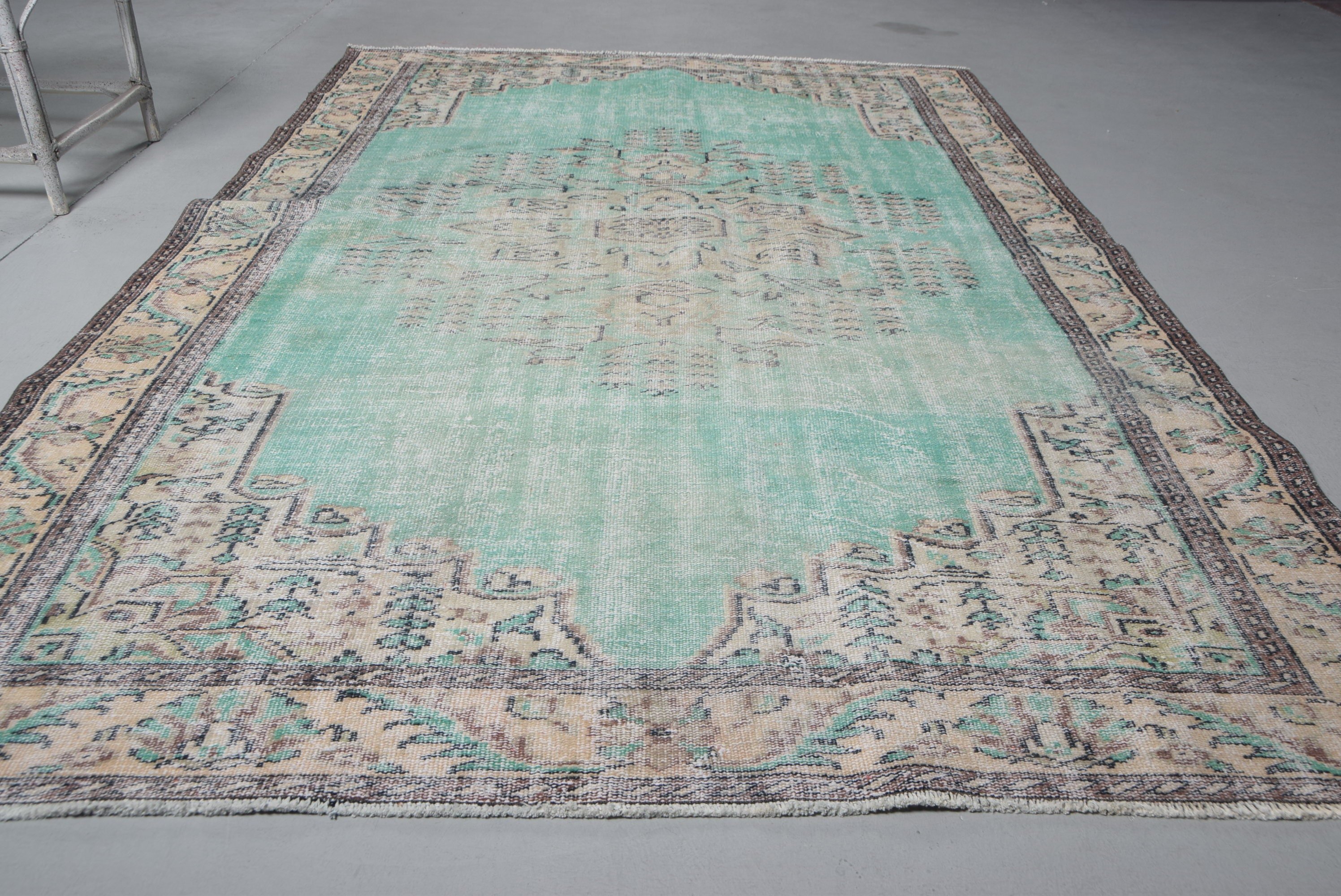 Living Room Rug, Oushak Rugs, Bedroom Rugs, 5.7x9.1 ft Large Rugs, Turkish Rugs, Green Oushak Rug, Art Rug, Rugs for Salon, Vintage Rug