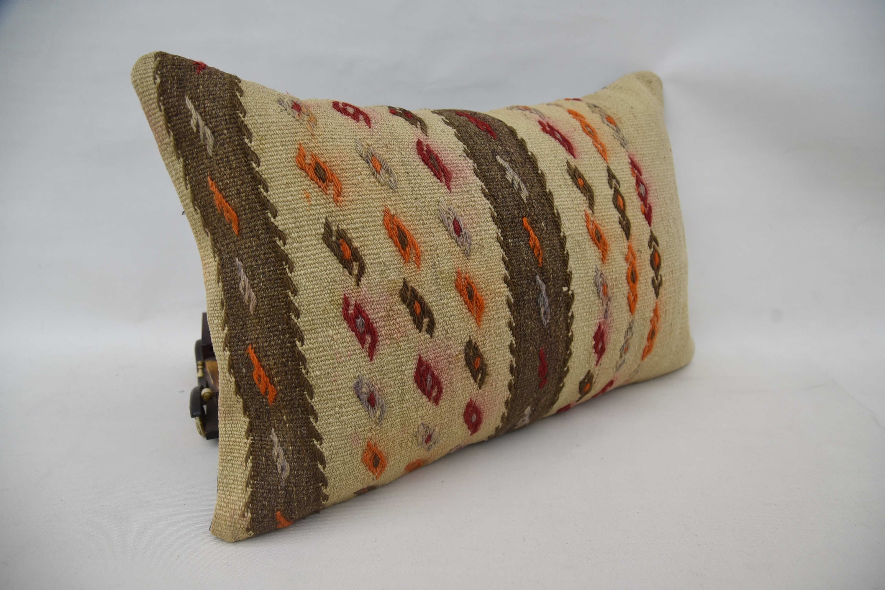 Vintage Kilim Pillow, Turkish Kilim Pillow, Bohemian Cushion Pillow Case, Kilim Pillow Cover, 16"x24" Beige Cushion