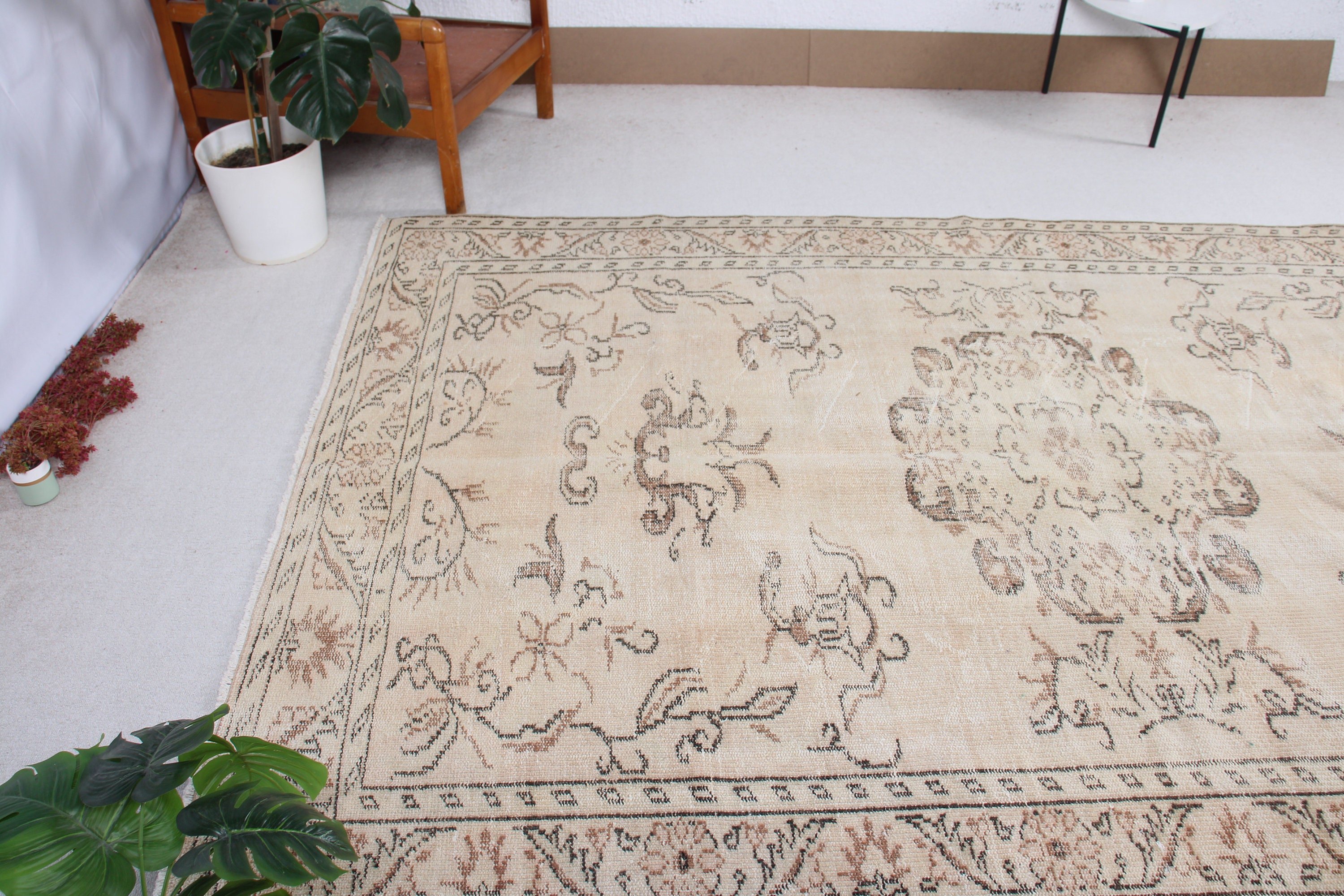 Türk Halısı, Oturma Odası Halısı, Bej Açıklama Halısı, Vintage Halılar, Düz Dokuma Halılar, Modern Halılar, Büyük Oushak Halısı, 5,9x9,5 ft Büyük Halı