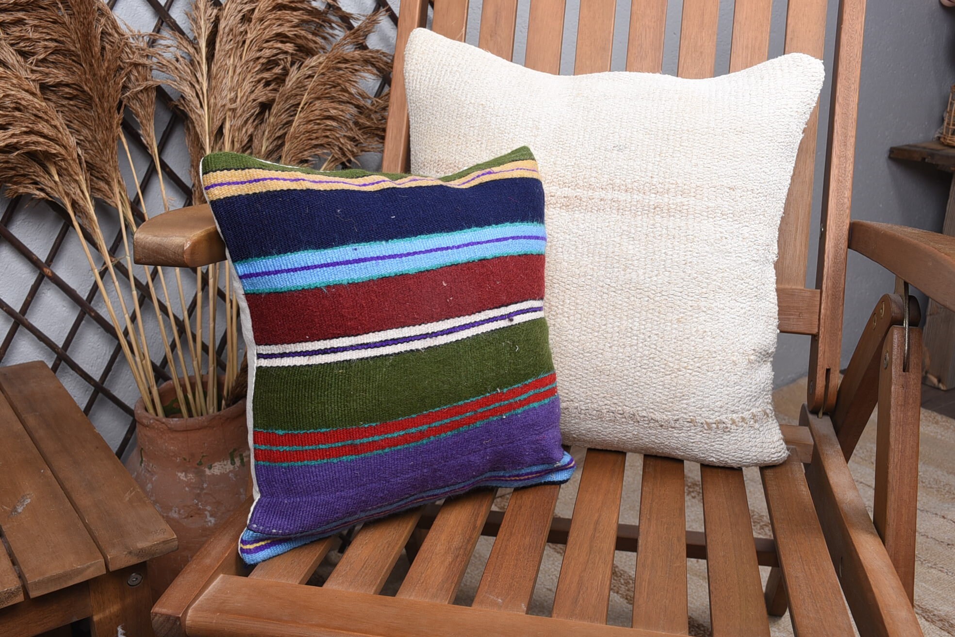 Neutral Throw Pillow, Pillow for Sofa, 12"x12" Blue Pillow Cover, Turkish Kilim Pillow, Bed Pillow Sham, Vintage Pillow