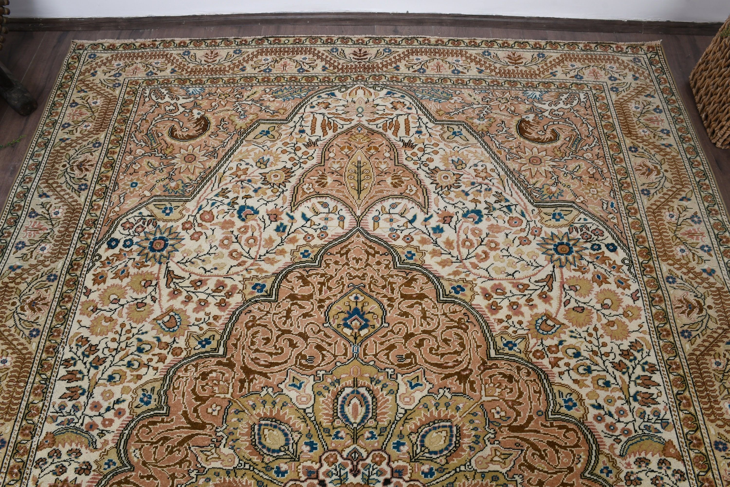 Yer Halısı, Soyut Halı, Yatak Odası Halıları, Anadolu Halıları, Oturma Odası Halıları, Vintage Halı, Türk Halısı, 6.4x9.3 ft Büyük Halılar, Bej Antika Halı