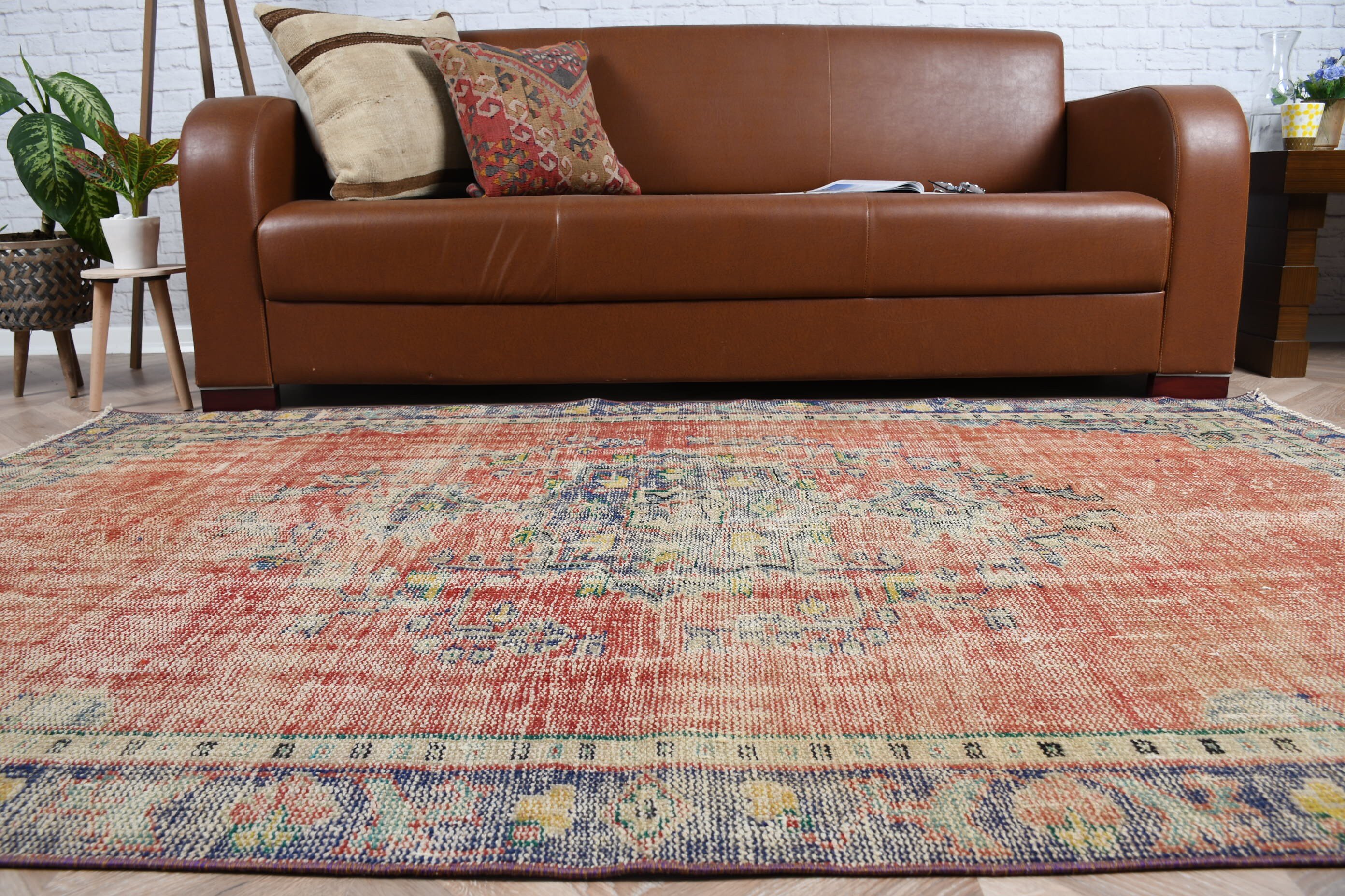 Oushak Halı, Boho Halı, Türk Halısı, Ev Dekorasyonu Halısı, Kırmızı 4.5x7.3 ft Alan Halısı, Yemek Odası Halısı, Oturma Odası Halısı, Vintage Halı