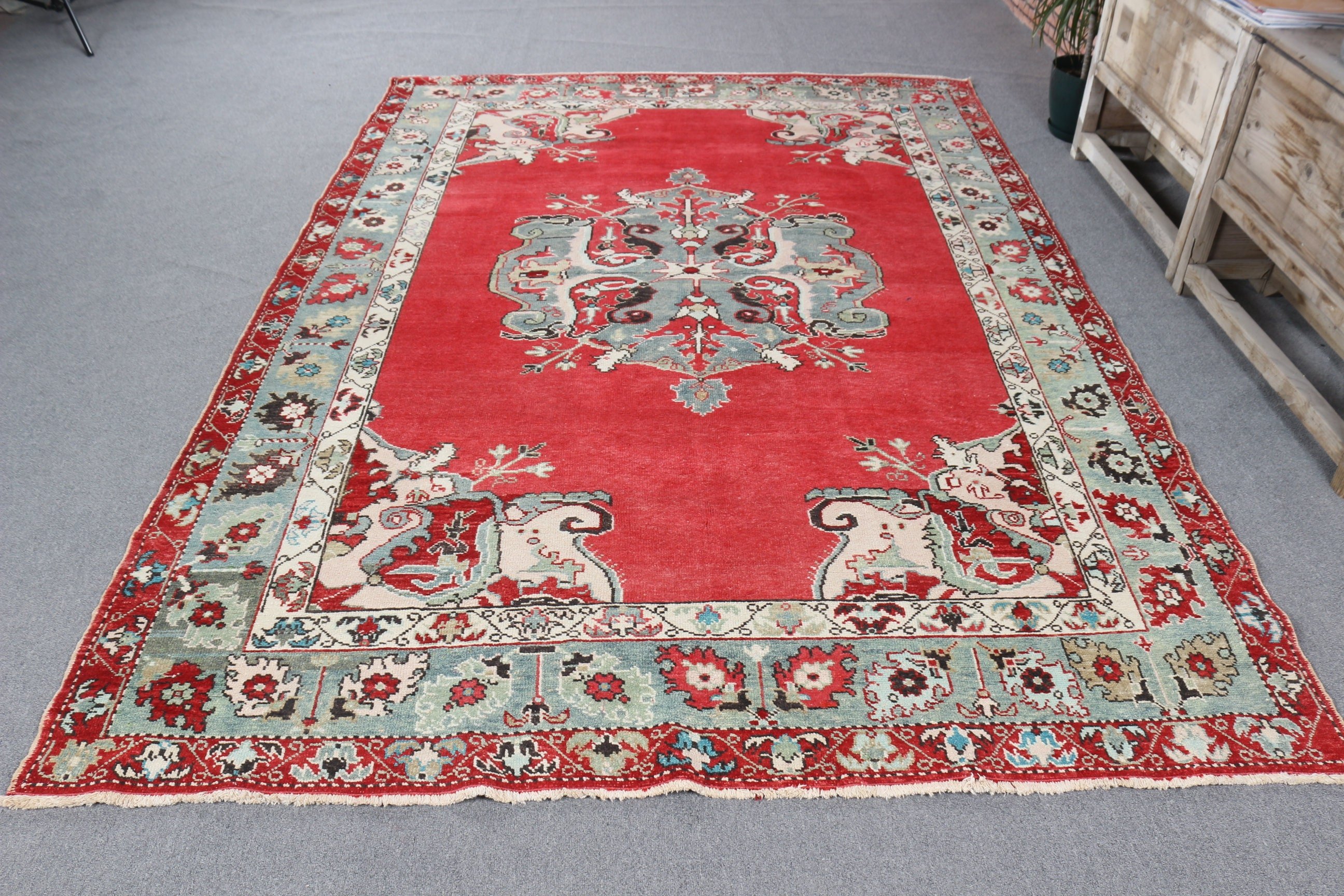 Turkish Rug, Large Oushak Rugs, Large Boho Rugs, Statement Rug, Vintage Rug, Red Moroccan Rug, Office Rugs, Wool Rug, 6.3x9.2 ft Large Rugs