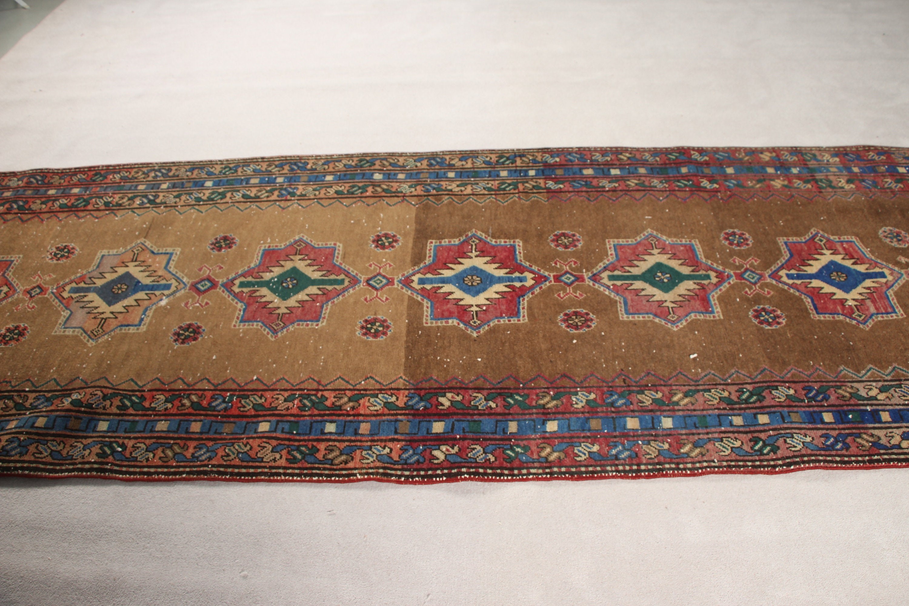 Koridor Halısı, Mutfak Halısı, Türk Halıları, Vintage Halı, Fas Halısı, 3,6x12,4 ft Runner Halısı, Soğuk Halı, Koridor Halıları, Kahverengi Yer Halıları