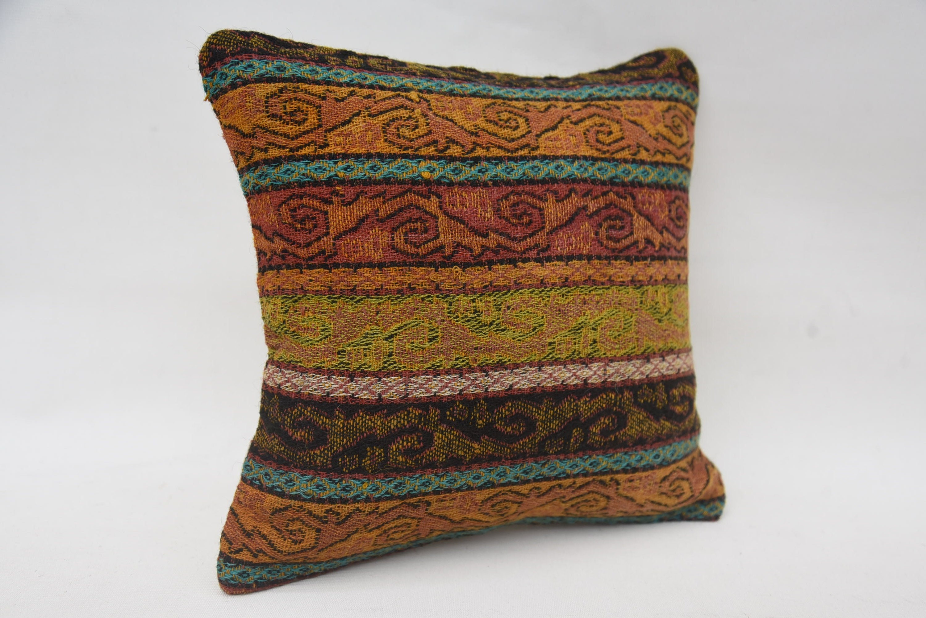 12"x12" Orange Cushion Cover, Antique Pillows, Kilim Cushion Sham, Vintage Kilim Throw Pillow, Wool Kilim Pillow Cushion Cover