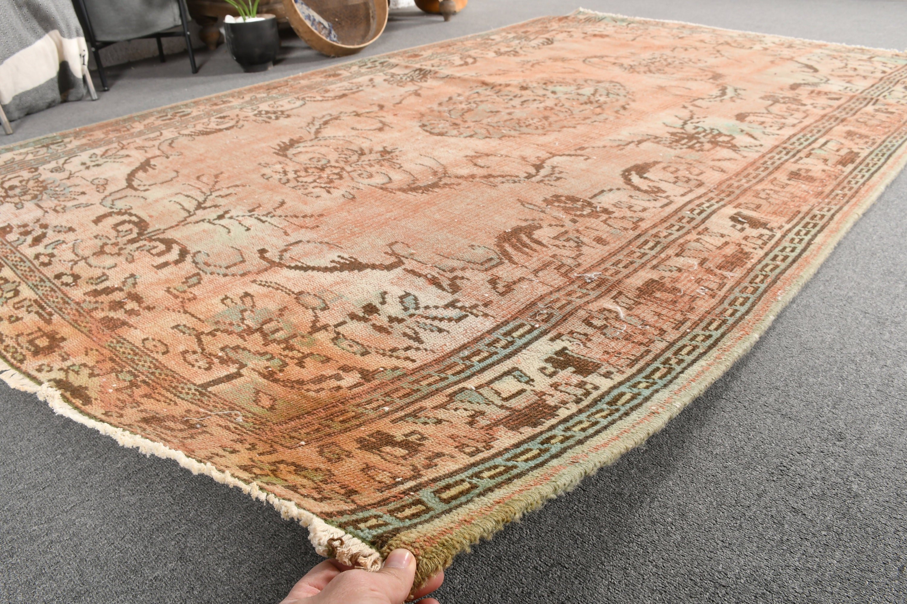 Turkish Rug, Living Room Rug, Oriental Rugs, Pale Rug, Brown  5.4x9 ft Large Rugs, Kitchen Rug, Bedroom Rug, Vintage Rugs