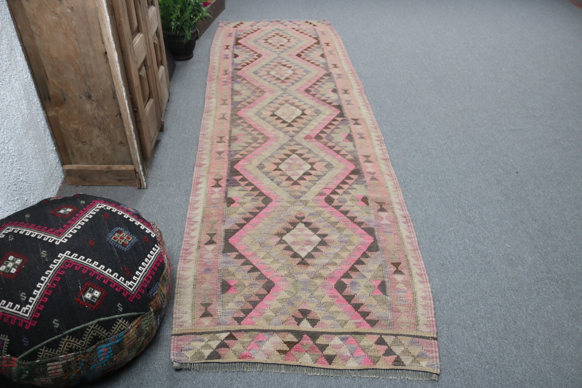 Long Runner Rug, Green Cool Rugs, Oushak Rug, 3x9.8 ft Runner Rugs, Flatweave Rug, Beni Ourain Runner Rug, Vintage Rug, Turkish Rug