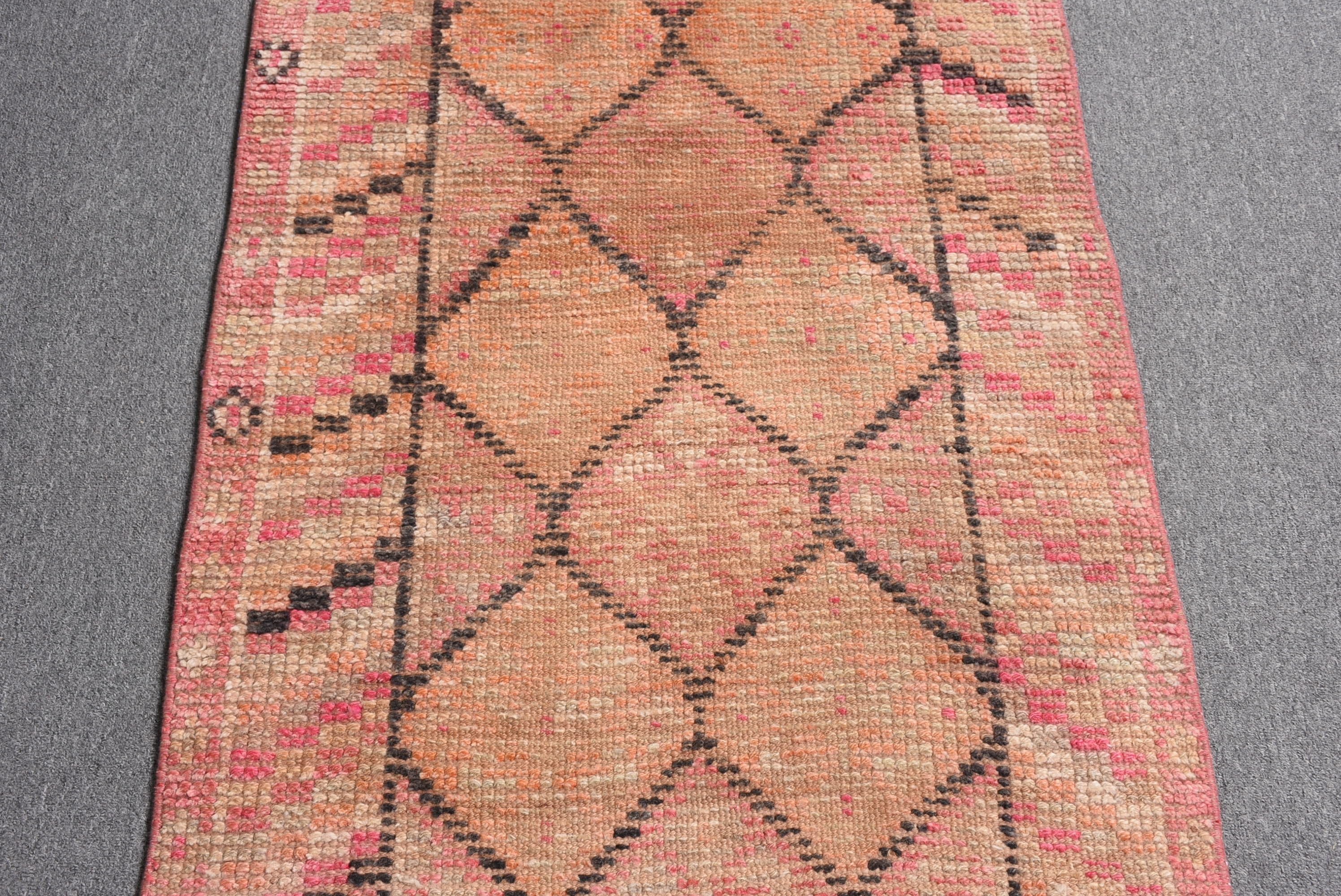 Orange Antique Rug, 2.5x12.1 ft Runner Rugs, Designer Rug, Vintage Rug, Corridor Rug, Stair Rugs, Turkish Rugs, Moroccan Rug, Oushak Rug