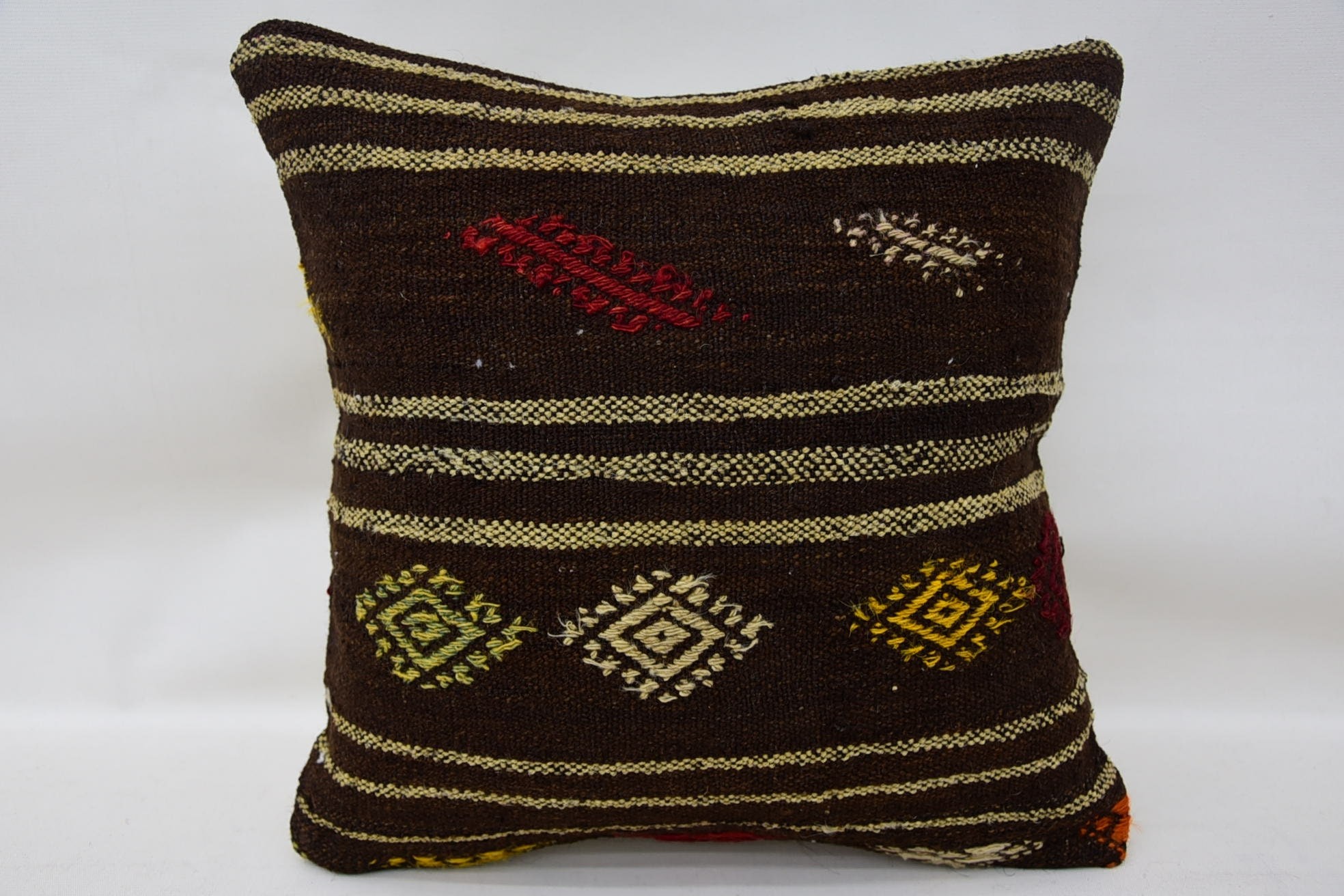 14"x14" Brown Cushion, Turkish Pillow, Boho Pillow, Shabby Chic Cushion, Yoga Cushion, Kilim Rug Pillow Sham, Interior Designer Pillow