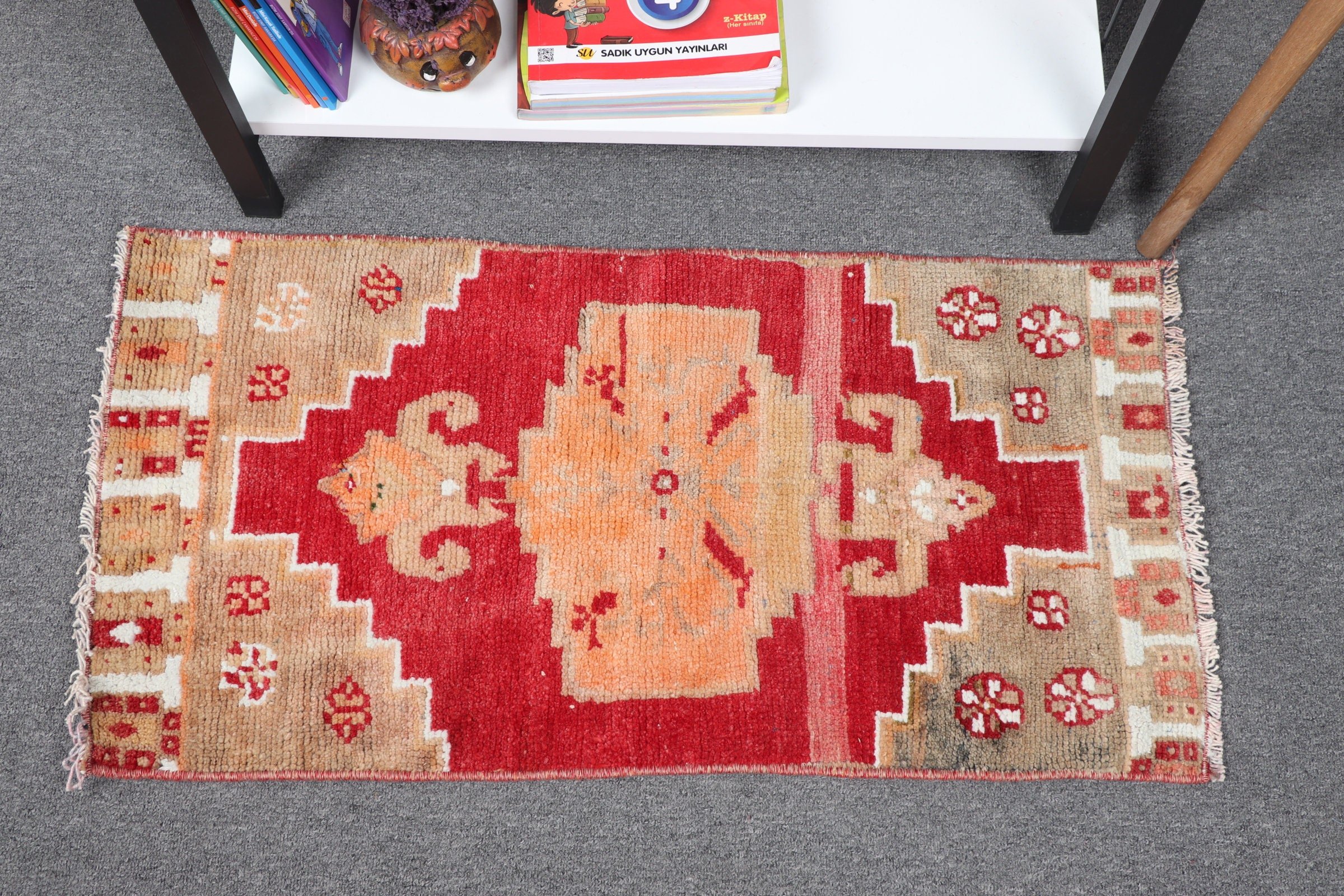 Rugs for Kitchen, Wool Rug, Vintage Rugs, 1.5x2.8 ft Small Rug, Red Wool Rug, Turkish Rug, Pale Rug, Bath Rug, Cool Rugs, Bedroom Rugs