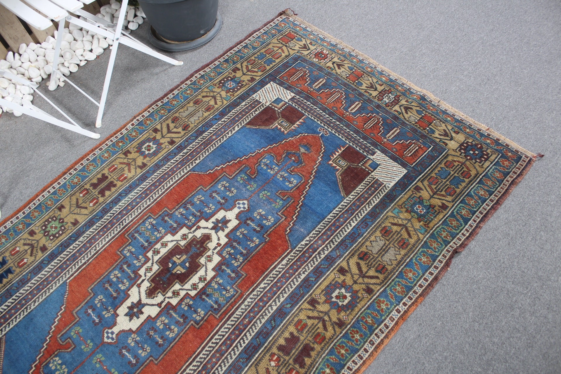 Turkish Rug, Rugs for Indoor, 4x7.1 ft Area Rug, Vintage Rugs, Blue Antique Rugs, Kitchen Rug, Wool Rugs, Farmhouse Decor Rug, Oriental Rug