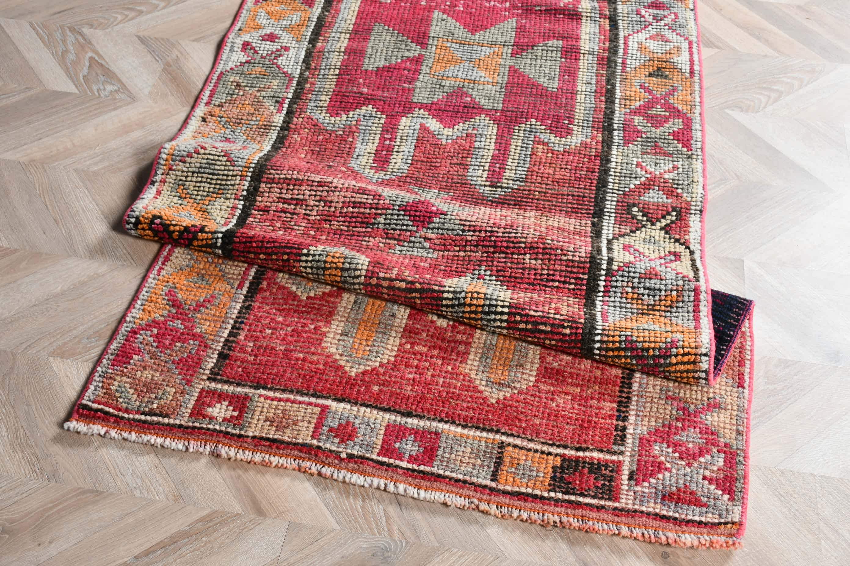Turkish Rug, Floor Rug, Kitchen Rug, 2.9x10.4 ft Runner Rugs, Vintage Rug, Hallway Rugs, Pink Wool Rug, Bedroom Rug, Rugs for Kitchen