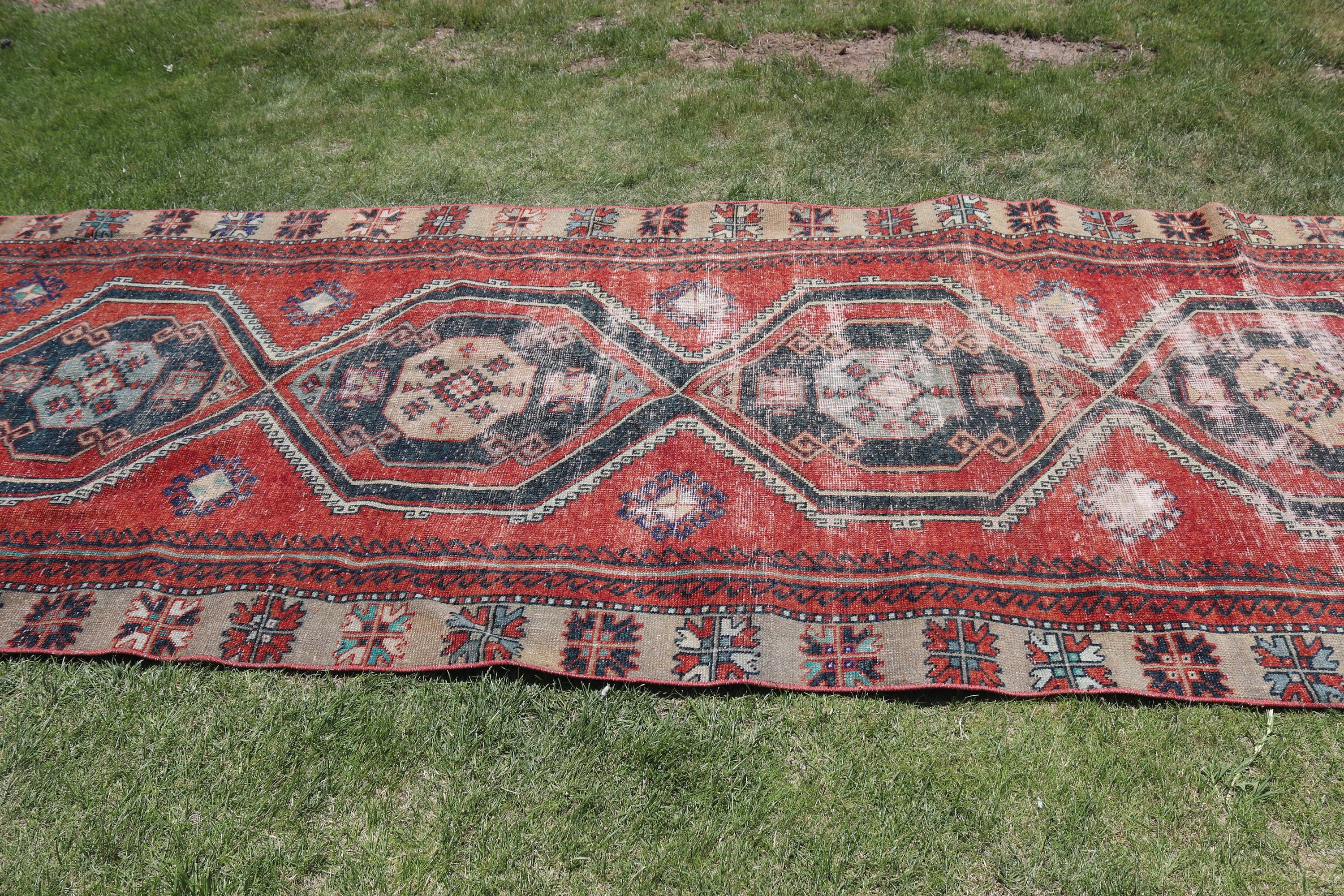 Vintage Runner Halı, Vintage Halı, Uzun Yolluk Halı, Türk Halısı, Mutfak Halısı, Bildiri Halısı, Turuncu Oushak Halıları, 4.4x12.4 ft Runner Halısı