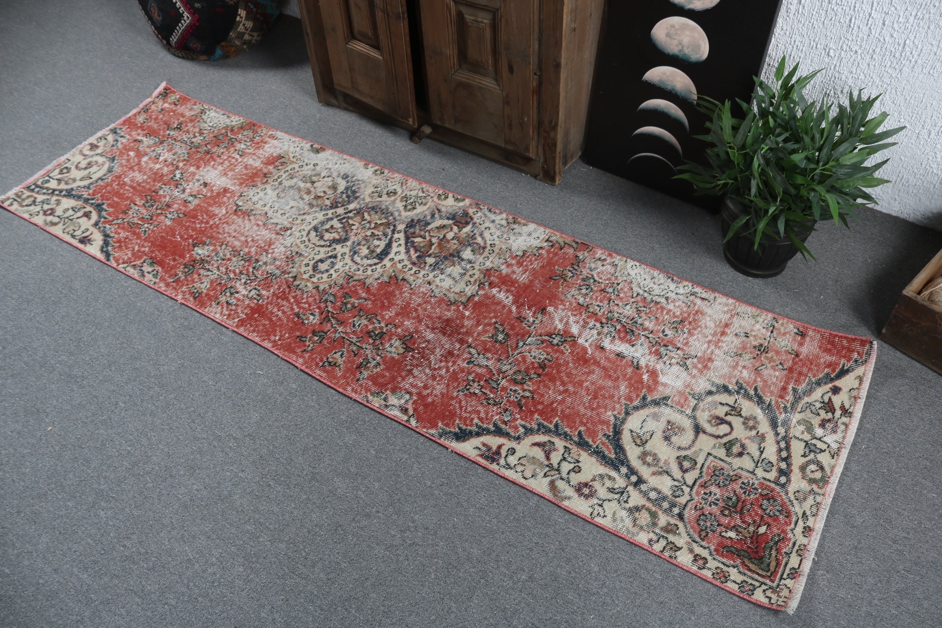 Kırmızı Anadolu Halısı, Modern Halılar, Vintage Yolluk Halısı, Etnik Halı, Oryantal Halılar, Türk Halısı, Merdiven Halısı, Vintage Halılar, 2.2x7.5 ft Runner Halıları