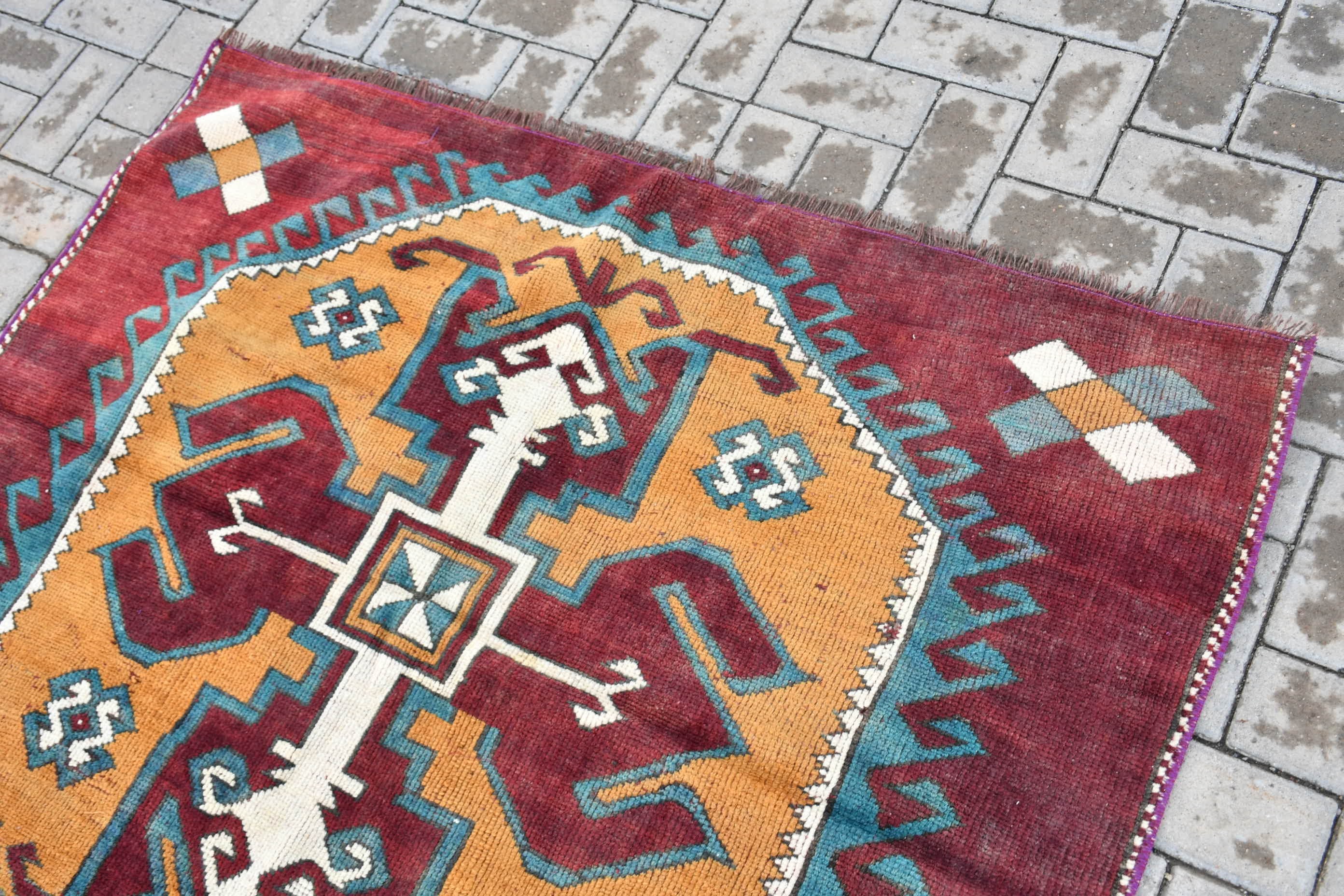 Floor Rugs, Vintage Rugs, Kitchen Rugs, Red Cool Rugs, Rugs for Bedroom, Oriental Rugs, Bedroom Rugs, Turkish Rugs, 4.5x3.8 ft Accent Rug