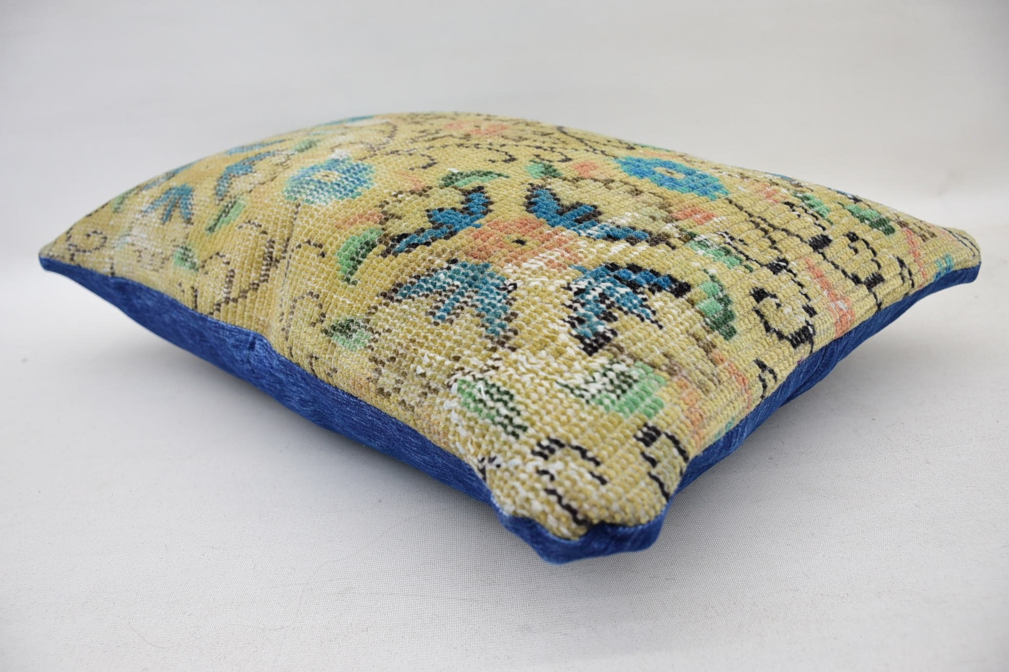 Pillow for Sofa, 16"x24" Yellow Cushion, Turkish Pillow, Outdoor Bolster Pillow, Throw Kilim Pillow, Decorative Cushion Cover