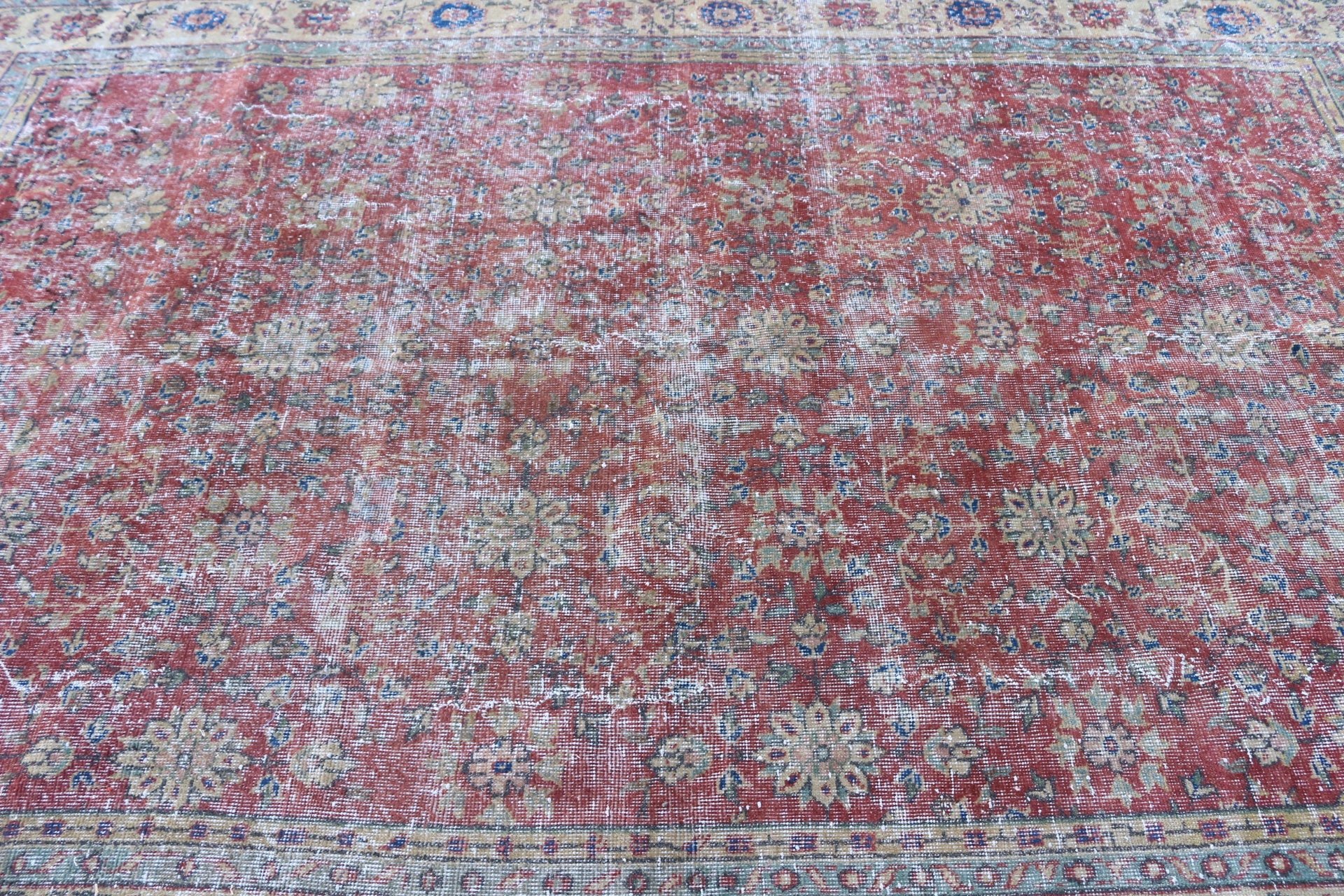 Red Home Decor Rug, Vintage Rug, Turkish Rugs, Living Room Rug, 6.8x10.3 ft Oversize Rug, Floor Rugs, Dining Room Rugs