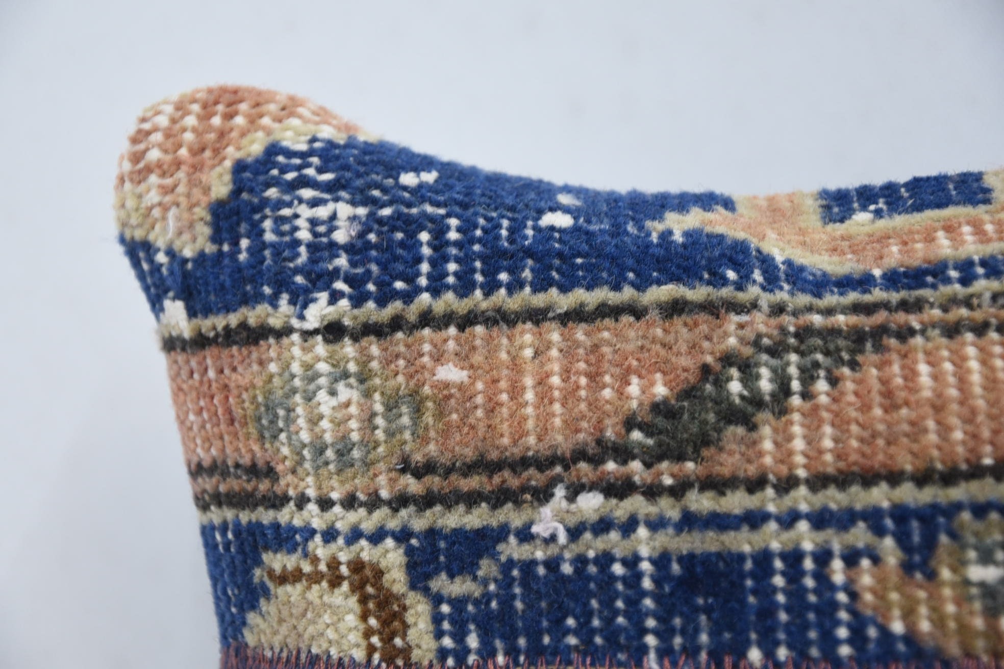 Authentic Pillow, 14"x14" Blue Pillow Sham, Turkish Kilim Pillow, Interior Designer Pillow, Ethnical Kilim Rug Pillow