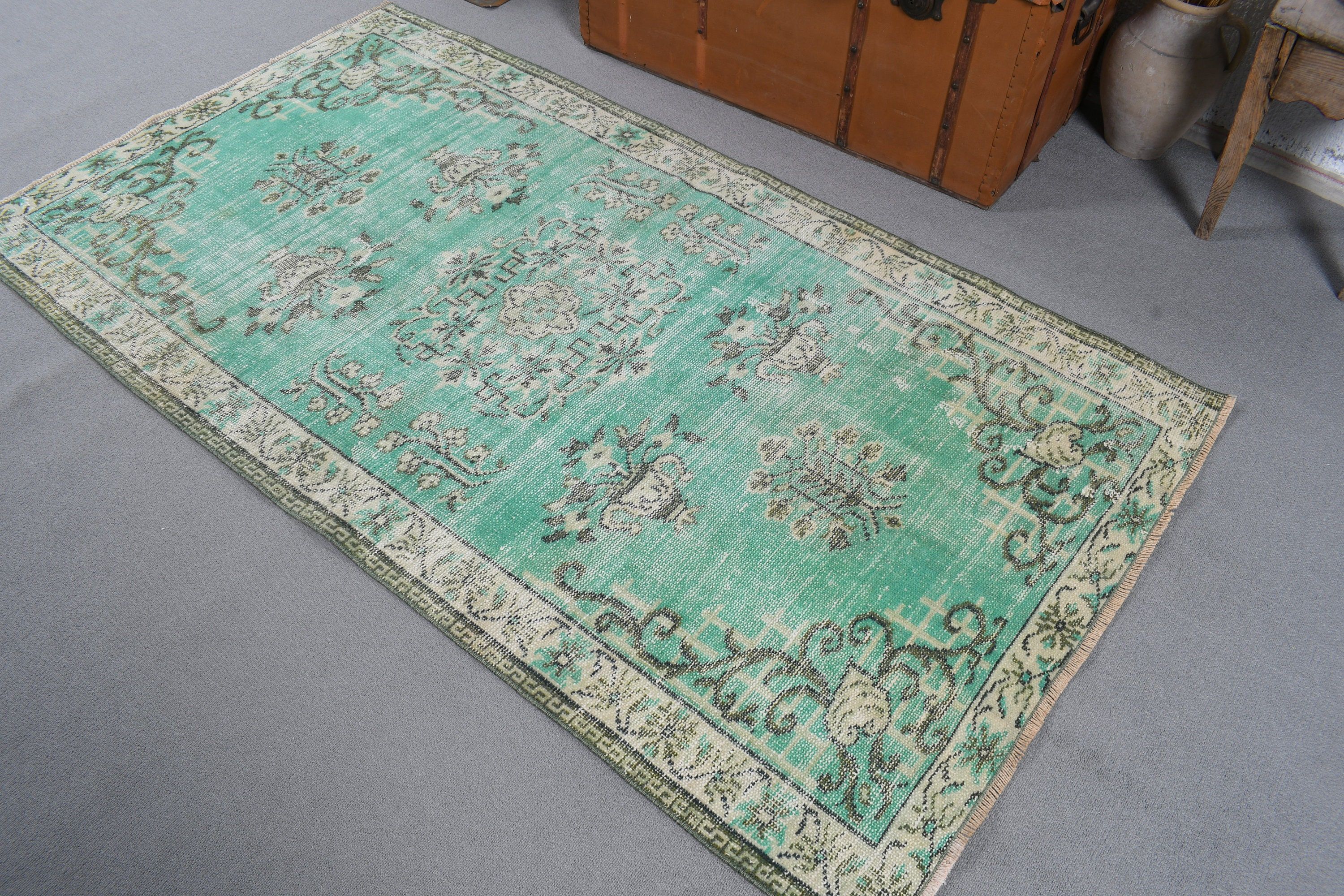 3.5x6.5 ft Accent Rugs, Luxury Rug, Anatolian Rugs, Green Oriental Rug, Turkish Rugs, Vintage Rugs, Decorative Rugs, Kitchen Rug, Boho Rug