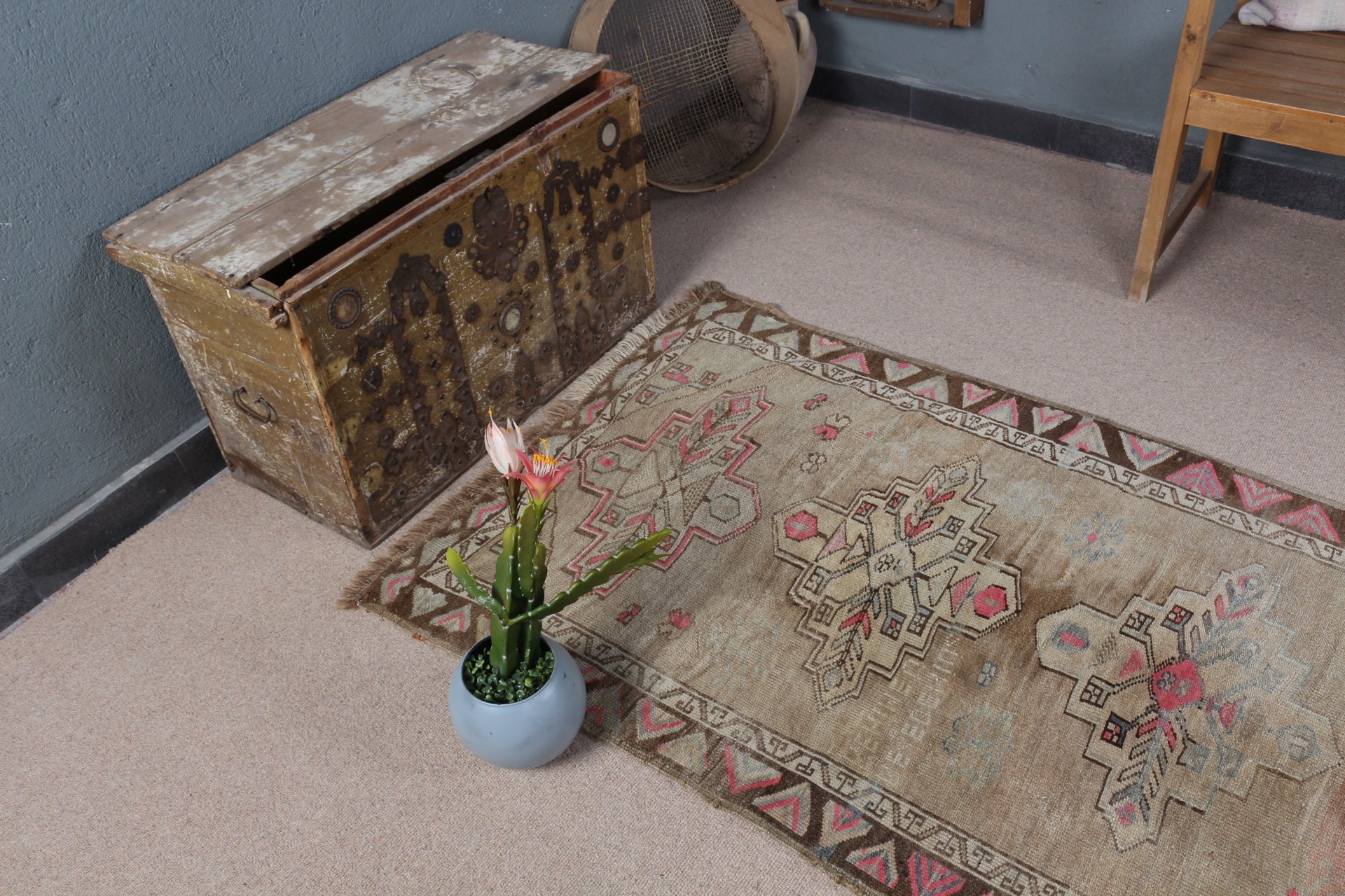 Turkish Rug, Vintage Rugs, Brown Anatolian Rug, Entry Rugs, Kitchen Rug, Nursery Rugs, Rugs for Nursery, Wool Rugs, 3.3x6.7 ft Accent Rugs