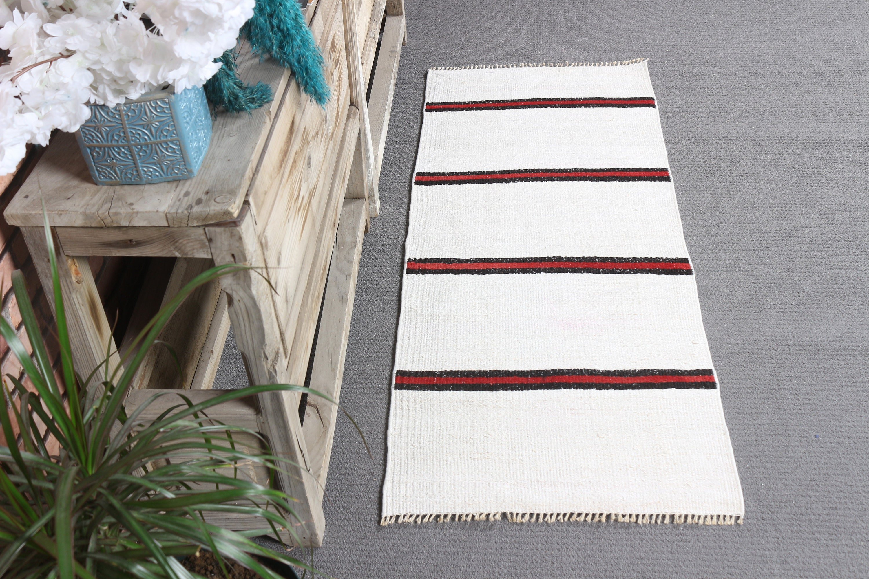 Turkish Rugs, Home Decor Rug, Bathroom Rugs, Anatolian Rugs, Bedroom Rug, White  1.8x4.4 ft Small Rug, Vintage Rug, Muted Rug