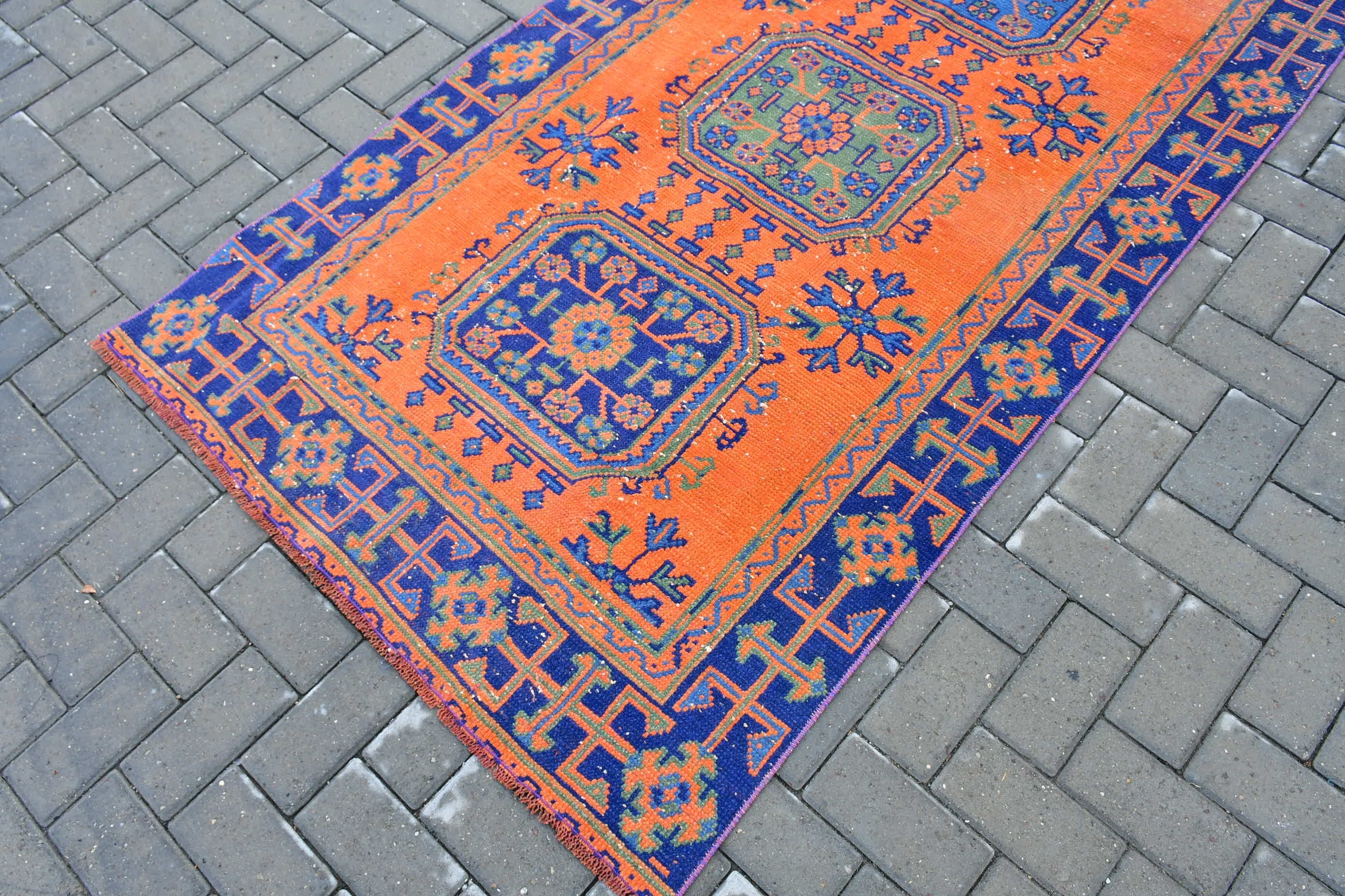 Orange Moroccan Rug, Bohemian Rugs, Turkish Rugs, Hallway Rugs, Cool Rugs, Stair Rug, 3.7x10.3 ft Runner Rugs, Vintage Rugs