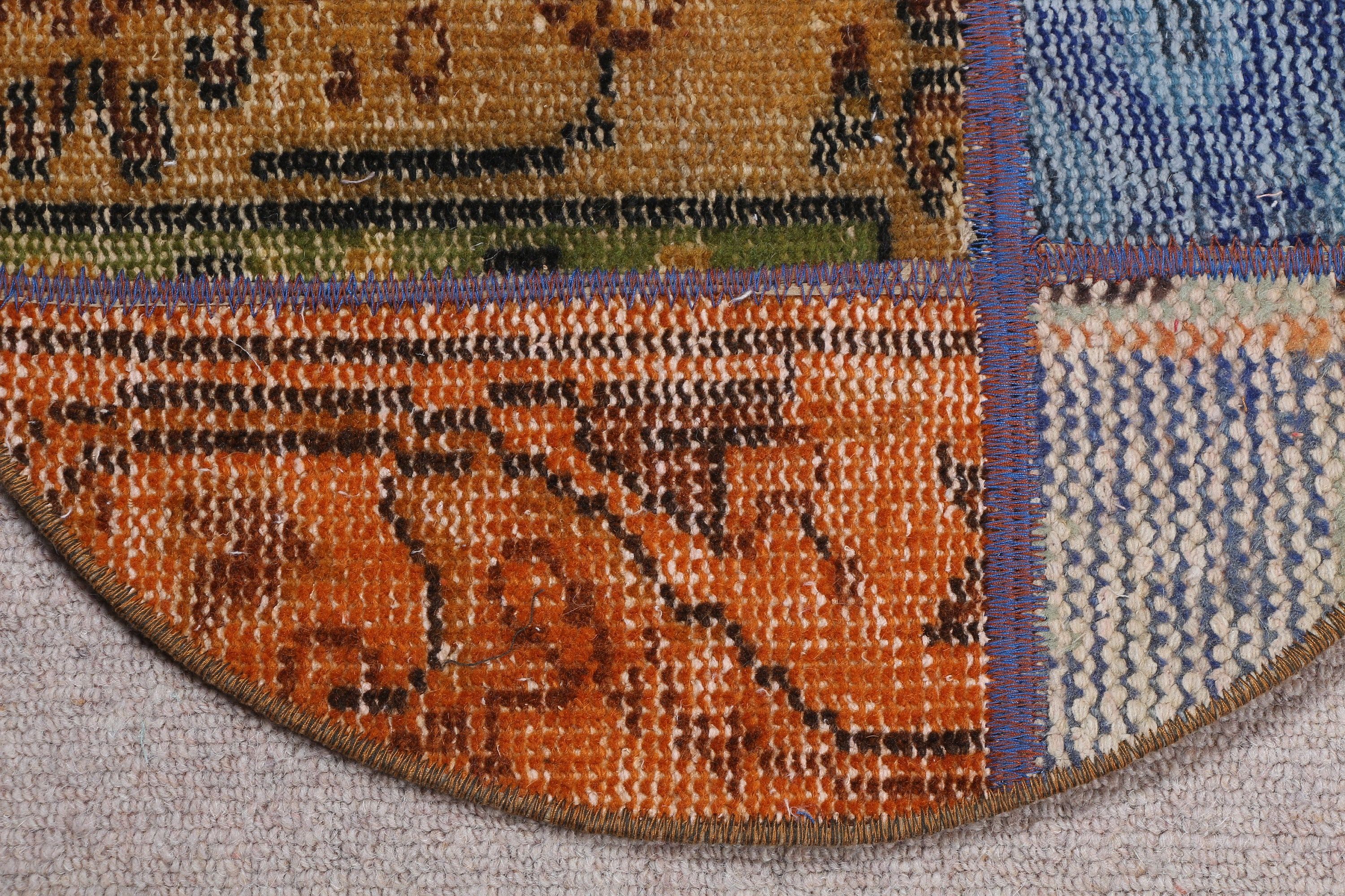 1.7x1.7 ft Small Rugs, Oriental Rug, Car Mat Rug, Pale Rug, Wall Hanging Rug, Orange Wool Rug, Turkish Rugs, Vintage Rug, Moroccan Rugs