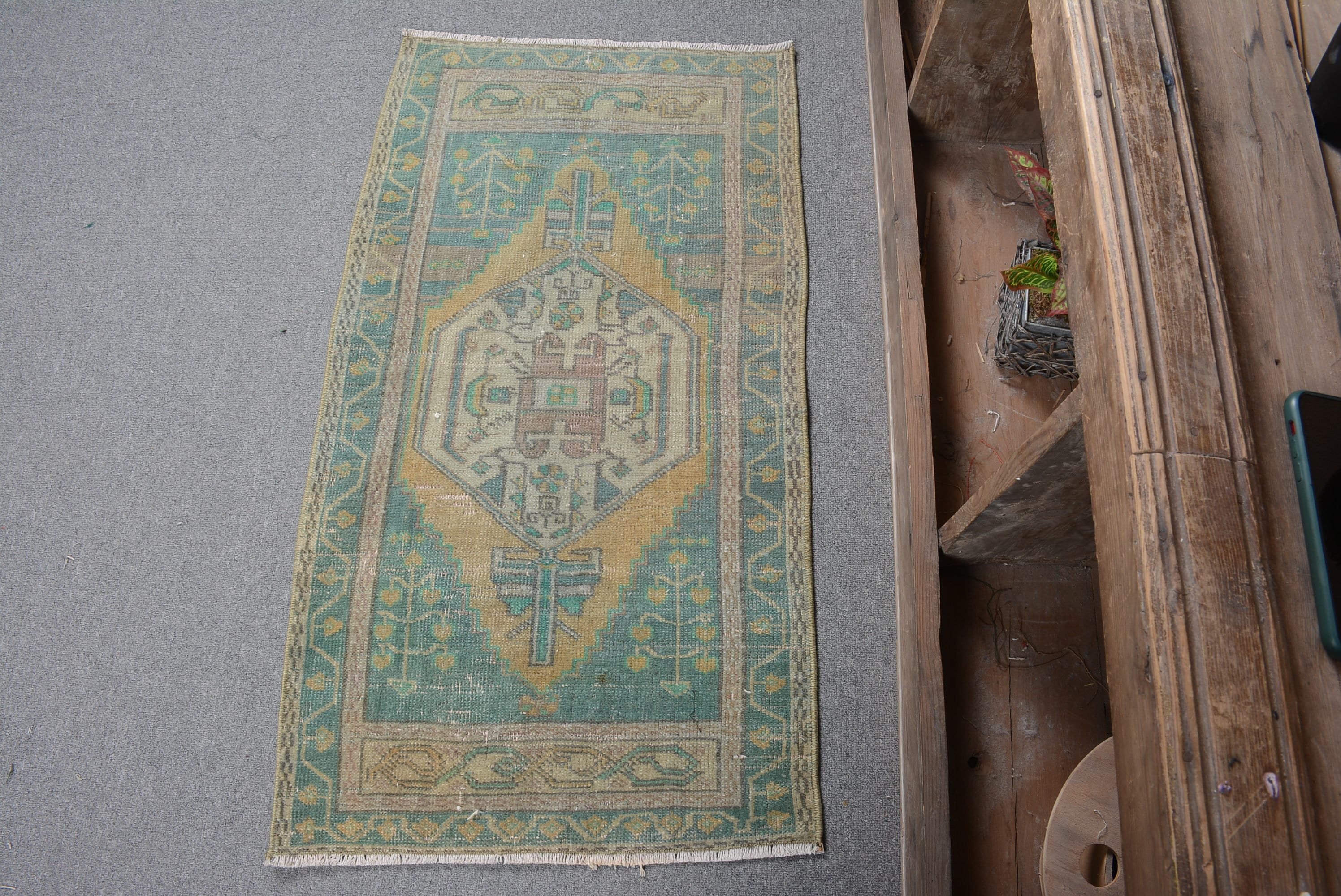 Turkish Rugs, Vintage Rug, 1.9x3.5 ft Small Rug, Oriental Rug, Bathroom Rug, Green Antique Rugs, Retro Rug, Wall Hanging Rug