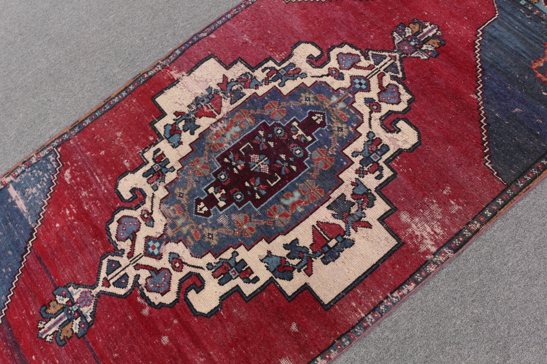 Red Wool Rugs, Rugs for Indoor, Bedroom Rug, Turkish Rug, Living Room Rug, Vintage Rug, Anatolian Rugs, Oushak Rugs, 3.4x7.6 ft Area Rug