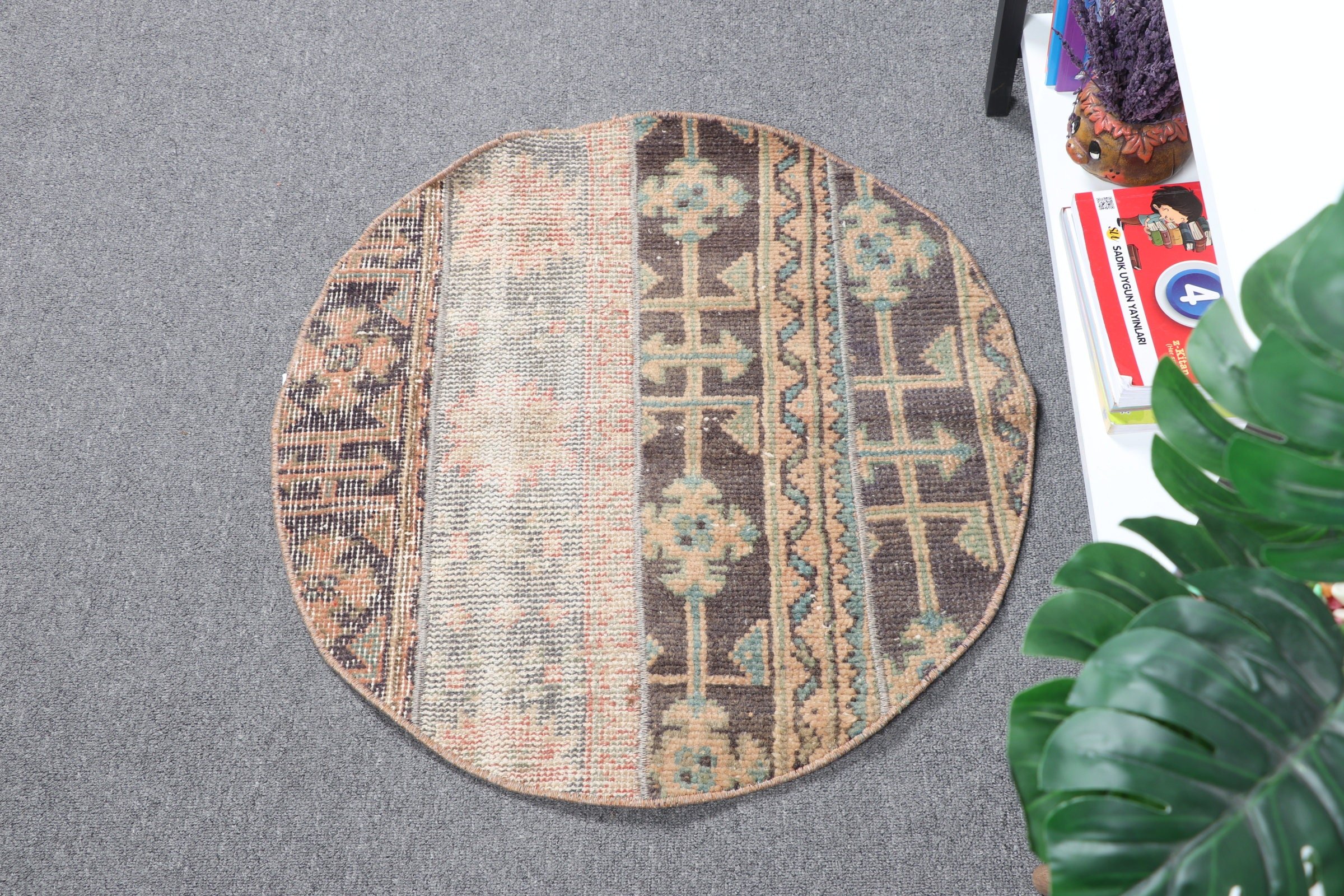 Vintage Rugs, 2.2x2.2 ft Small Rug, Kitchen Rugs, Antique Rug, Brown Cool Rug, Designer Rug, Bathroom Rugs, Wall Hanging Rugs, Turkish Rugs