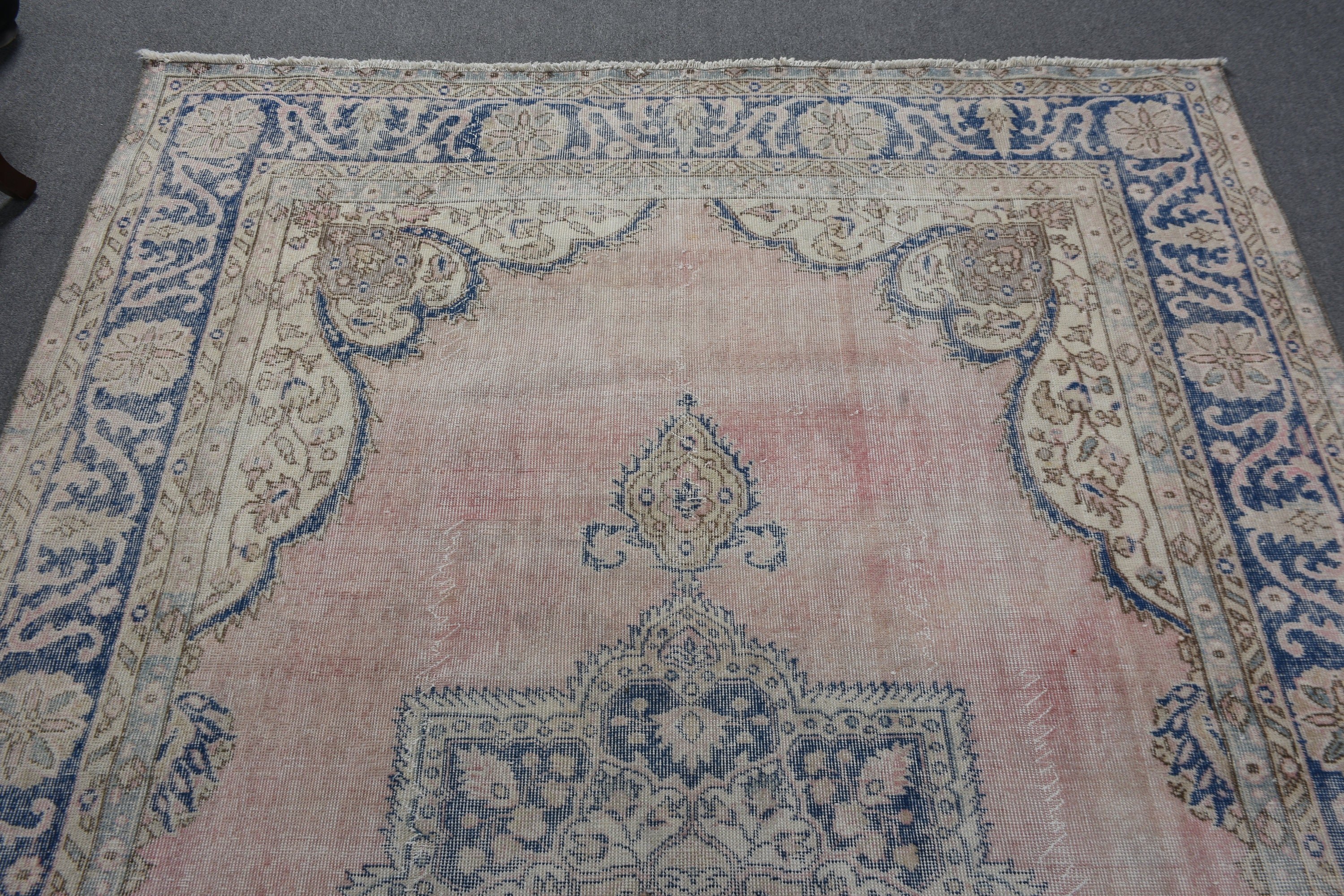 6.6x10.3 ft Büyük Halı, Yün Halı, Yemek Odası Halısı, Salon Halısı, Doğal Halı, Vintage Halılar, Türk Halısı, Pembe Fas Halısı, Ev Dekorasyonu Halıları