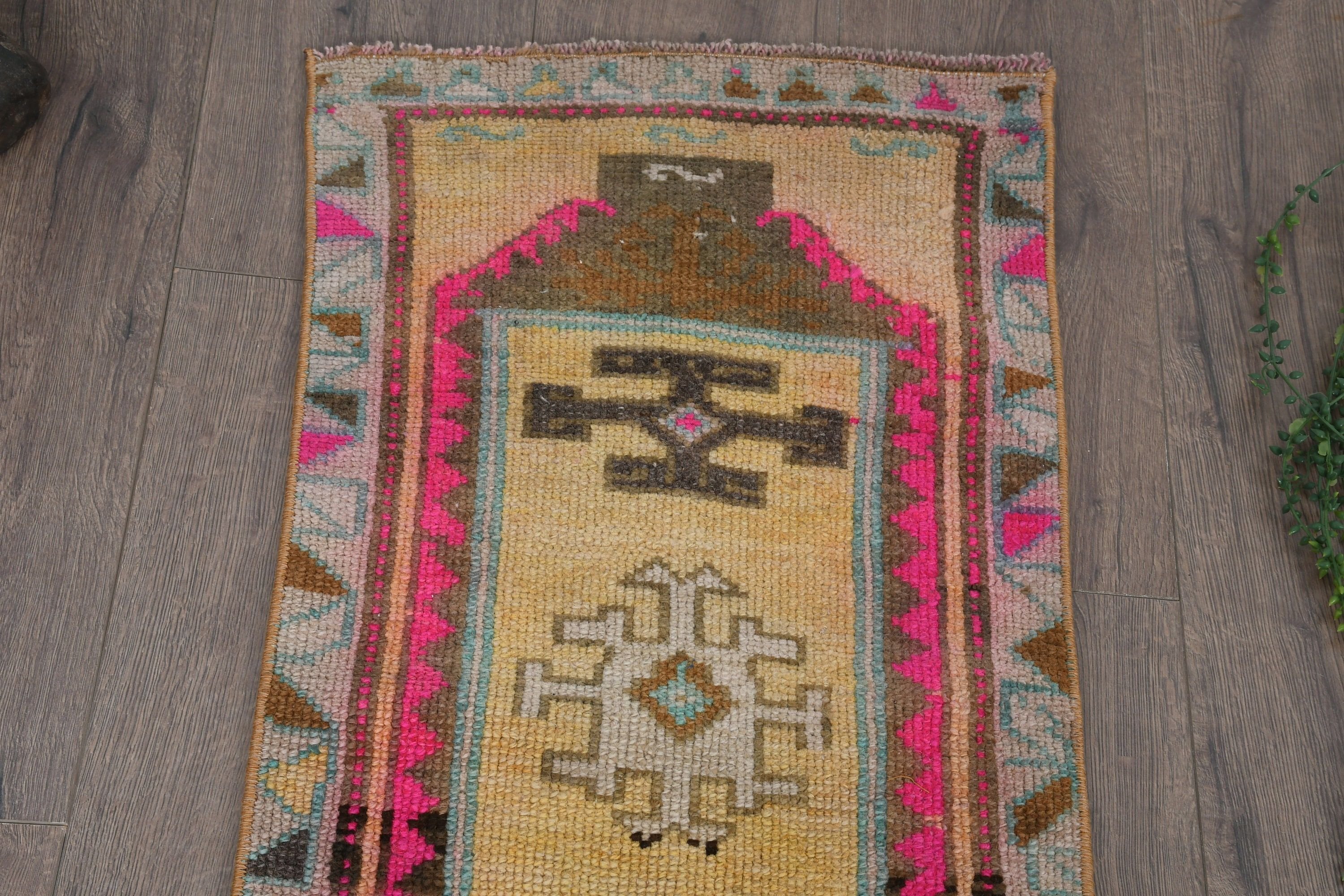 Turkish Rug, 1.4x3.1 ft Small Rug, Bedroom Rugs, Door Mat Rugs, Vintage Rug, Entry Rugs, Rugs for Bathroom, Antique Rug, Yellow Wool Rugs