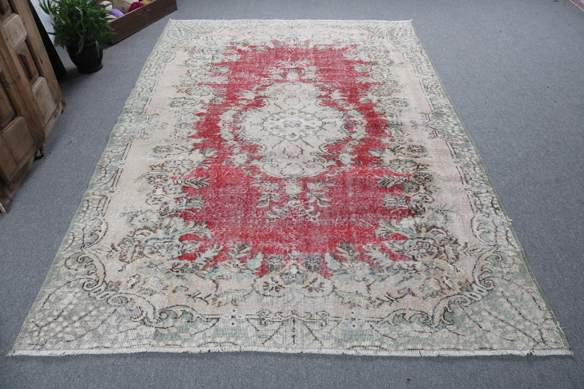 Kırmızı Ev Dekorasyonu Halıları, Yün Halılar, 5,9x8,8 ft Büyük Halılar, Yatak Odası Halısı, Vintage Halılar, El Dokuma Halılar, Dış Mekan Halısı, Büyük Boho Halıları, Türk Halısı