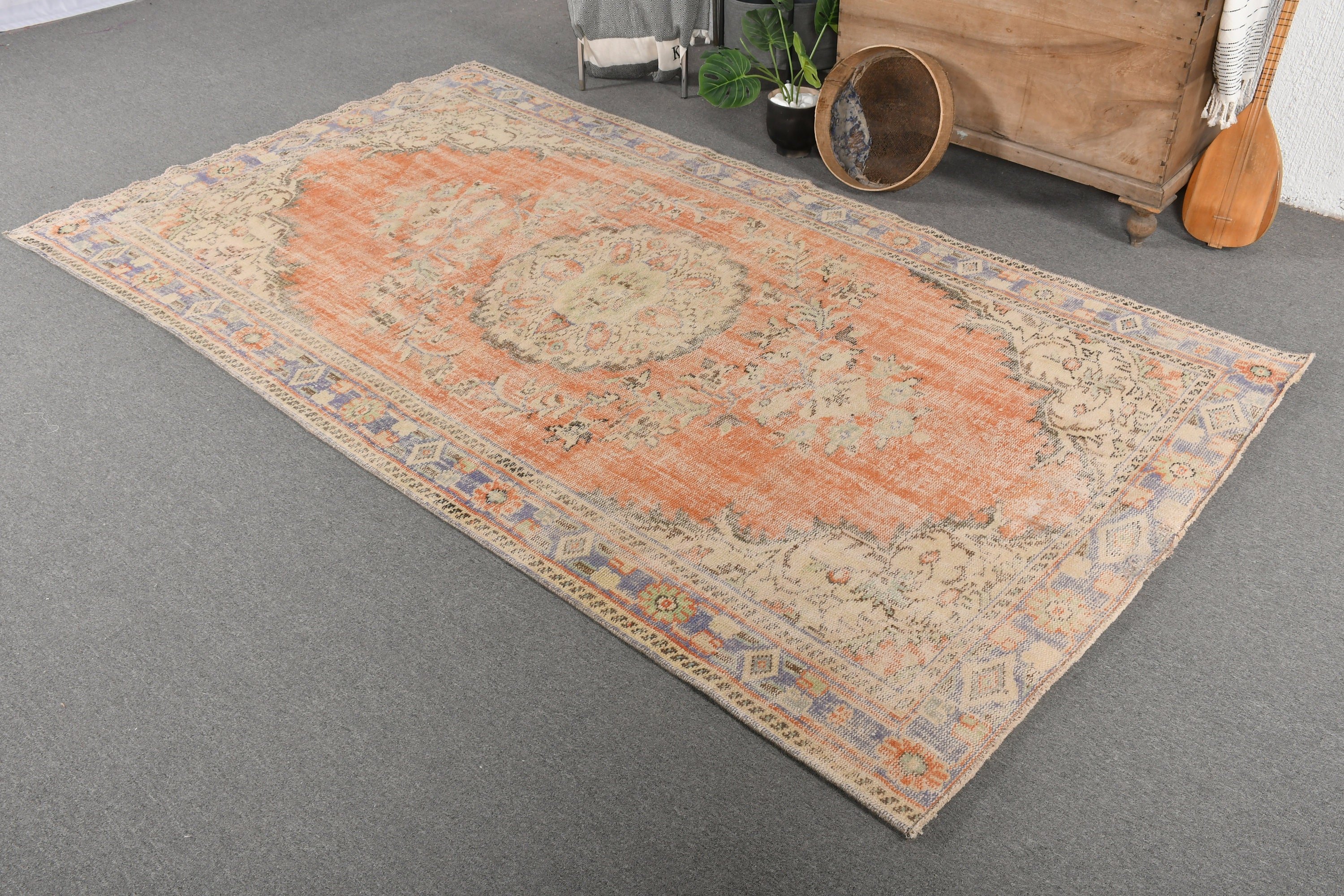 5.5x9.5 ft Large Rug, Kitchen Rug, Dining Room Rug, Living Room Rug, Orange Kitchen Rug, Moroccan Rug, Turkish Rug, Dorm Rugs, Vintage Rug