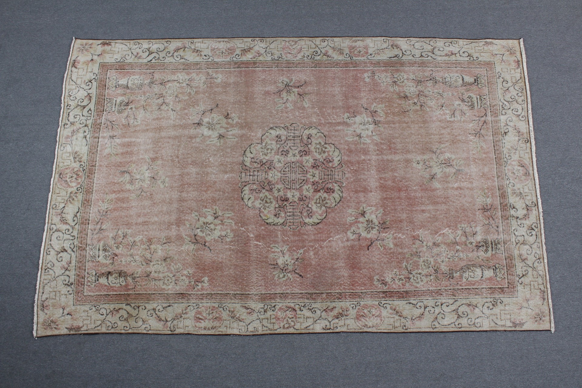 Floor Rug, Living Room Rug, Large Wool Rug Rugs, Vintage Rug, Pink Moroccan Rug, Bedroom Rug, Oushak Rug, Turkish Rug, 6.3x9.7 ft Large Rug