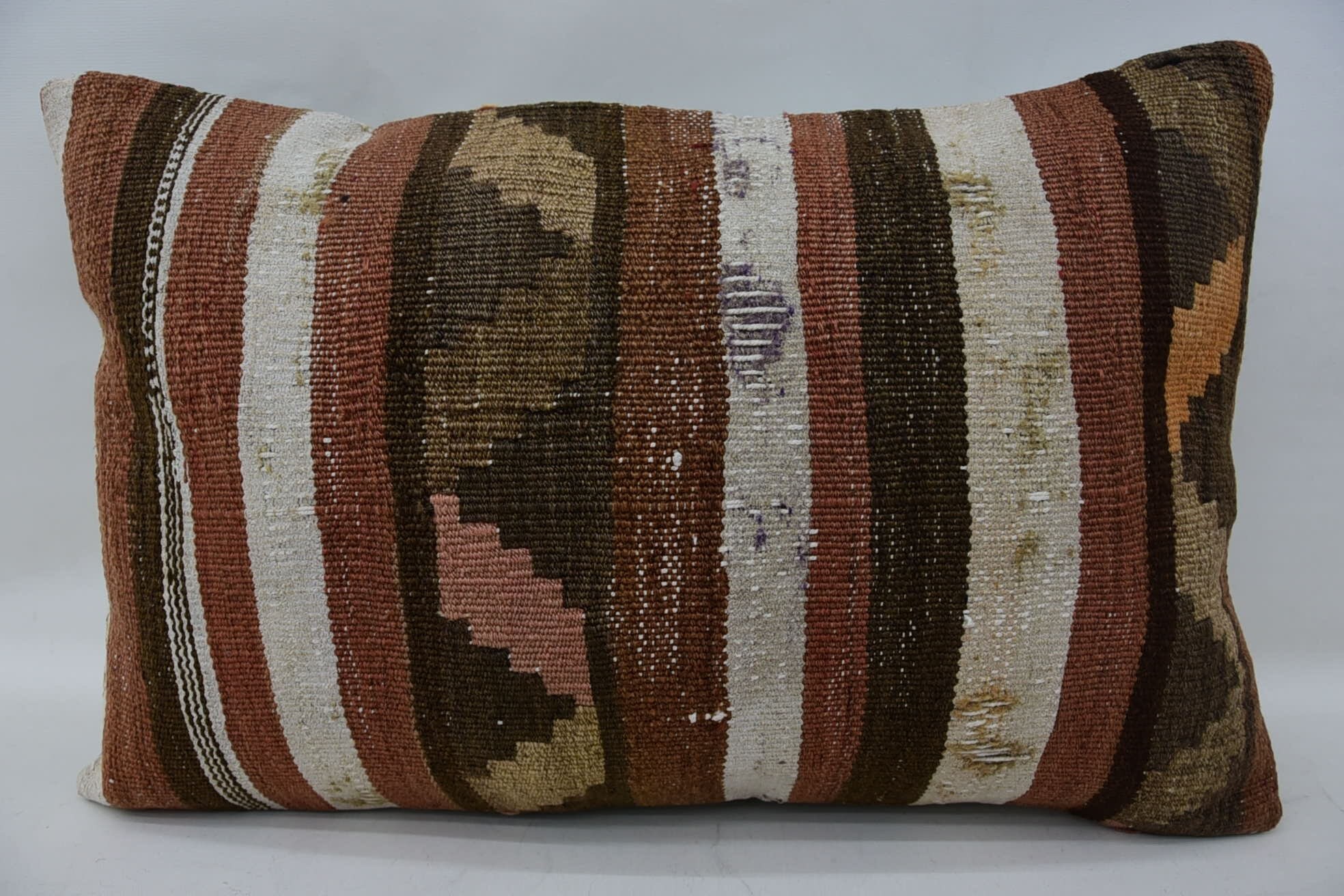 Boho Pillow Sham Cover, Pillow for Sofa, Muted Pillow, 16"x24" Brown Cushion Cover, Turkish Kilim Pillow, Ethnic Throw Pillow Case