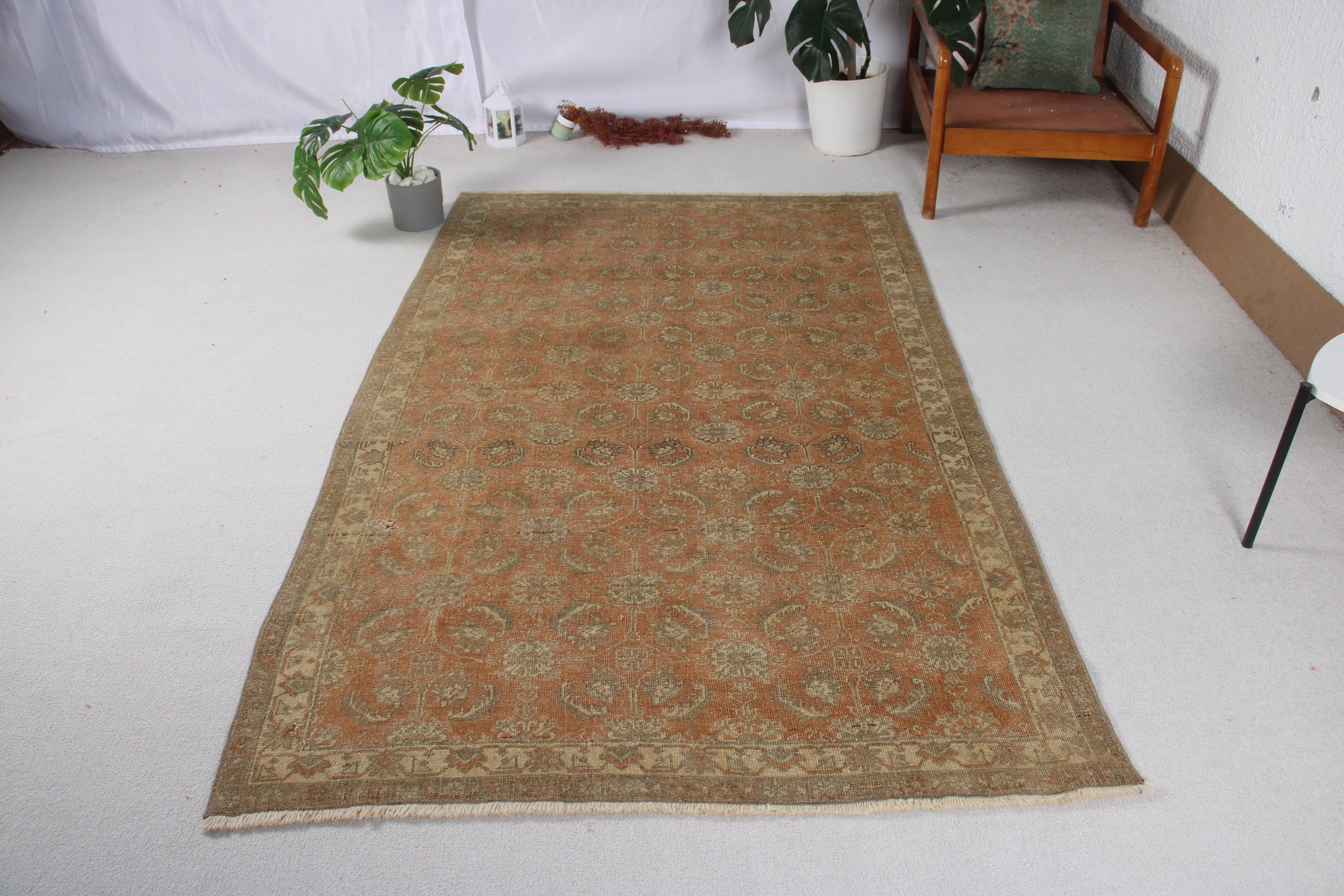 Turuncu Fas Halıları, İç Mekan Halıları, Türk Halısı, 4,5x7,3 ft Alan Halısı, Organik Halı, Ev Dekor Halıları, Vintage Halılar, Açıklama Halısı, Yatak Odası Halısı