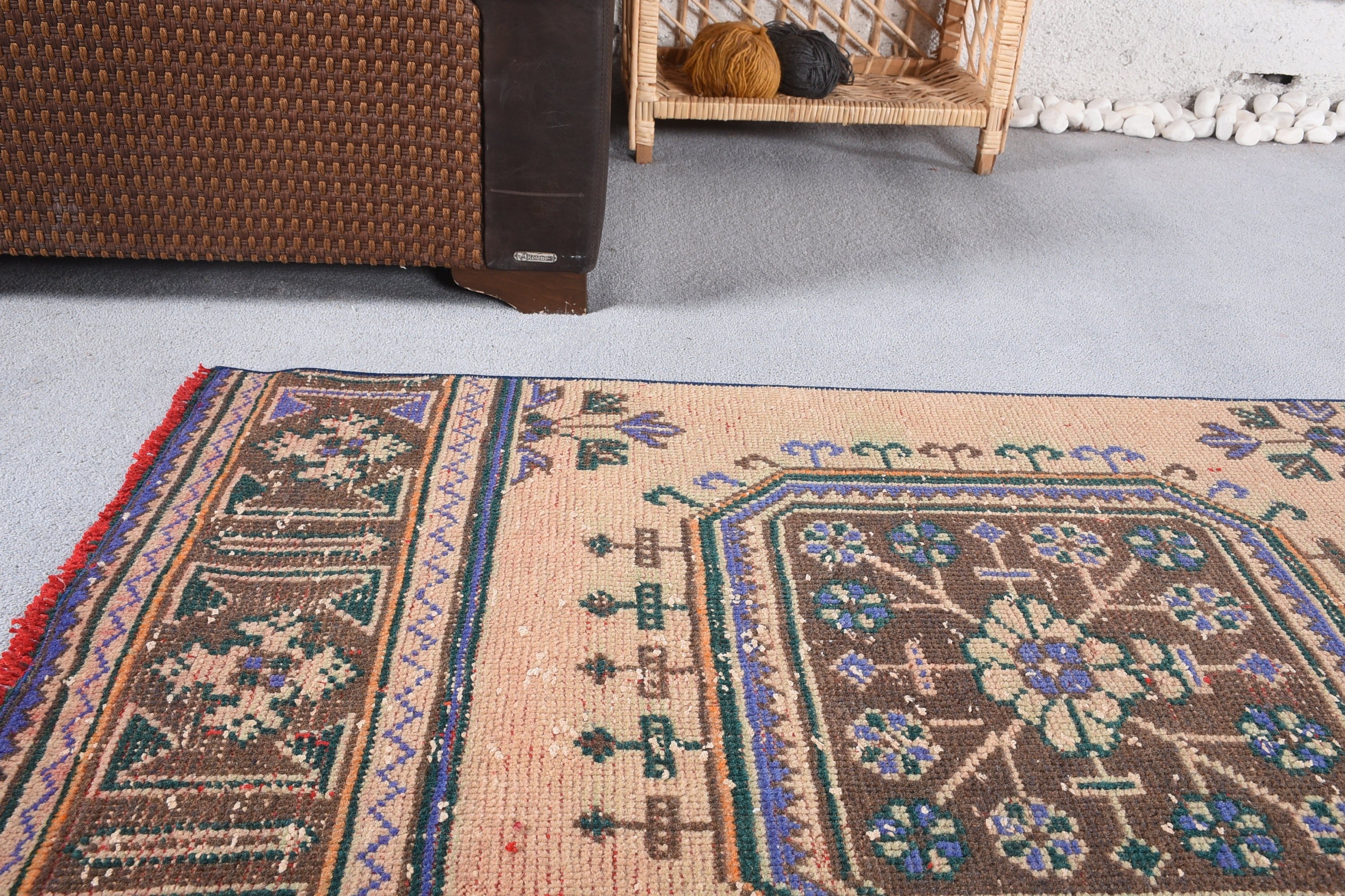 Vintage Rugs, Turkish Rug, Brown  2.6x12.2 ft Runner Rug, Home Decor Rugs, Floor Rugs, Moroccan Rug, Corridor Rug, Hallway Rug